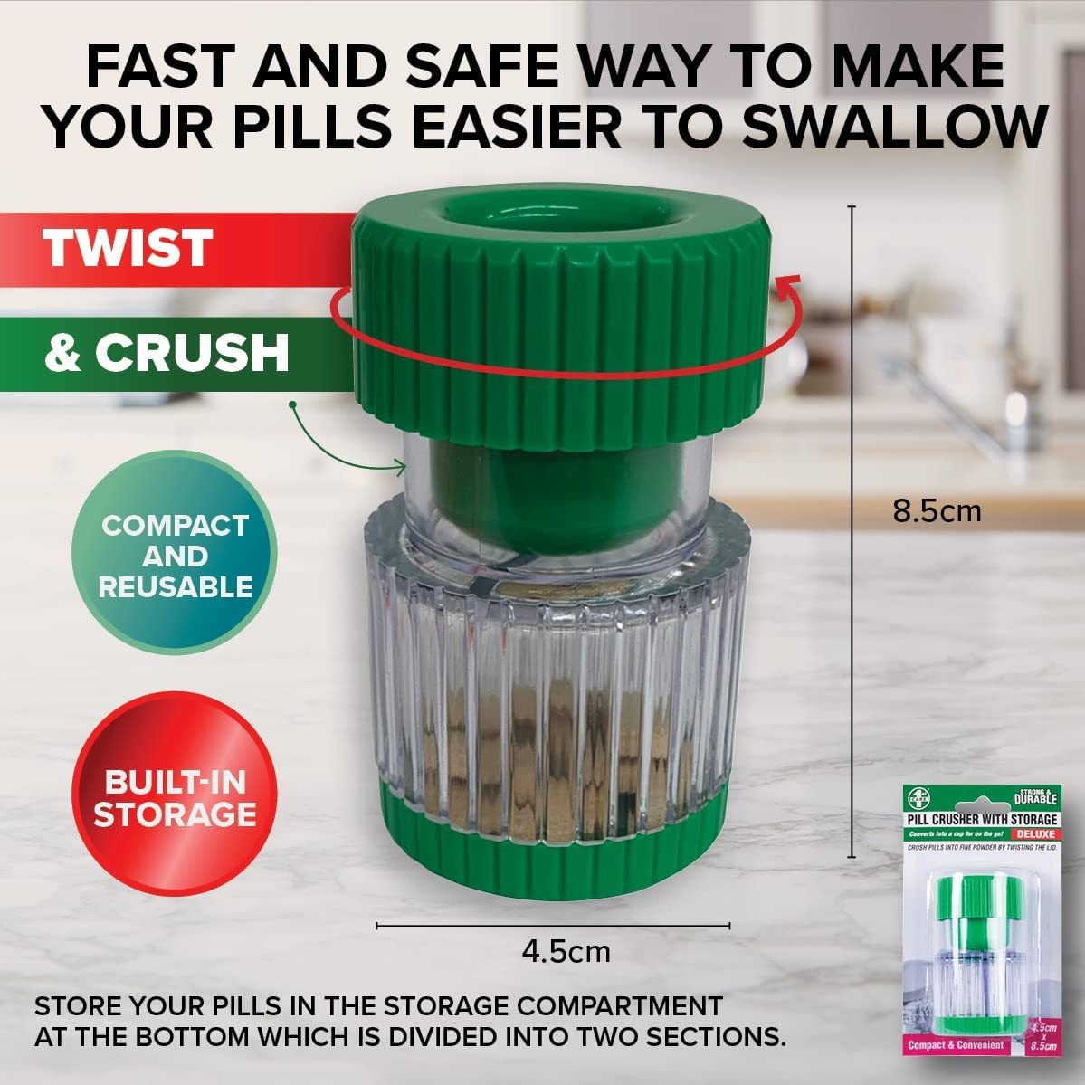 1St Care Pill Crusher, 4.5 Cm X 8.5 Cm Size, Green image number 6
