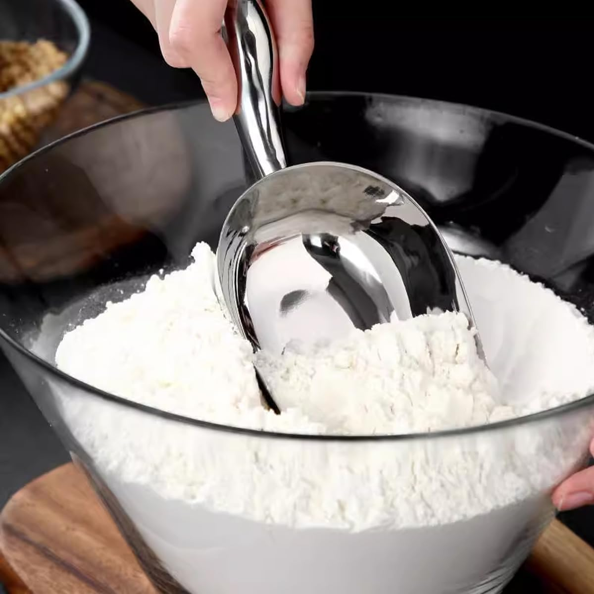 AIMALL Cast Aluminum Utility Scoop for Ice, Flour, and Rice - Sturdy and Durable Ice Scoop Available in Four Sizes: 1.97", 2.95", 3.94", and 4.92" image number 2