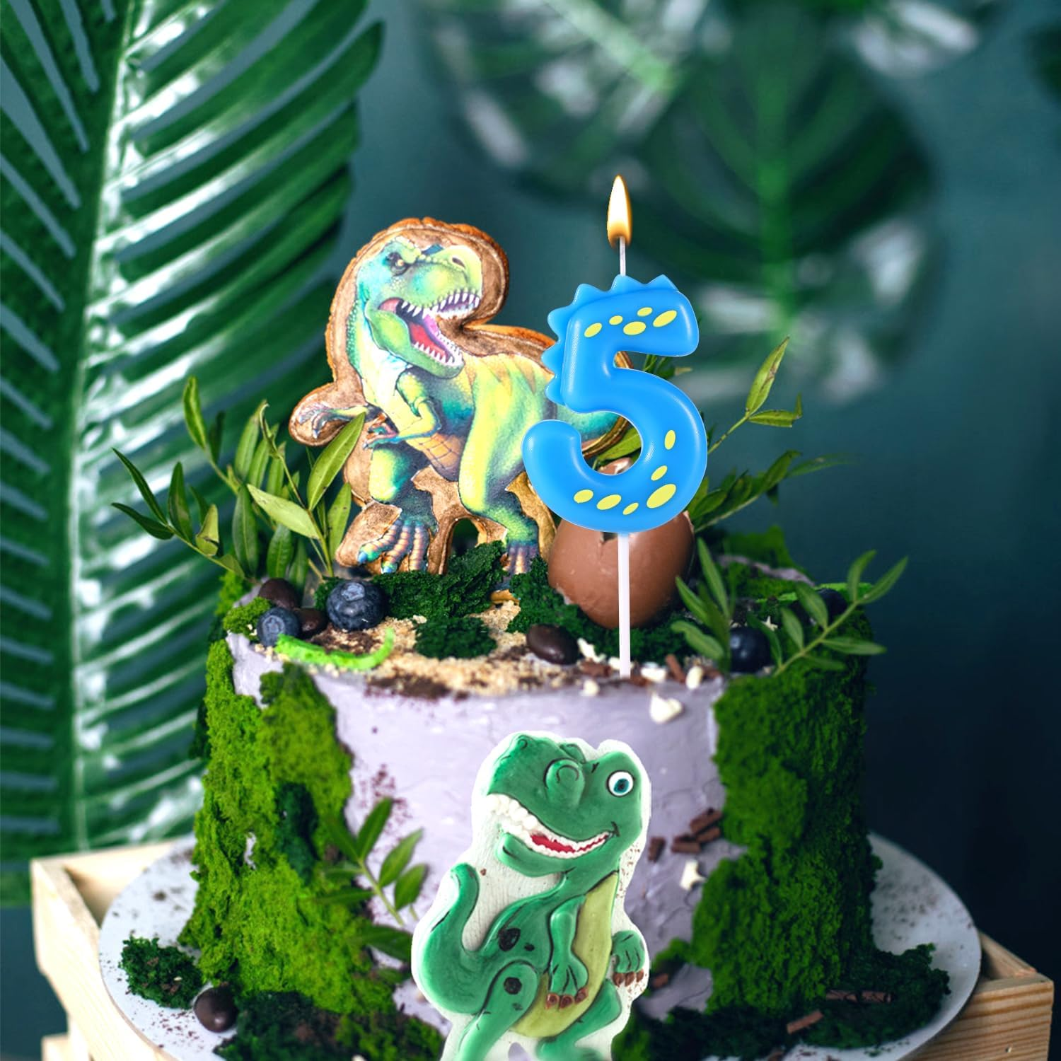 Birthday Number Candles, 5.51 Inch Cute Dinosaur Number Candle Happy Birthday Cake Toppers Decorations for Boys Girls Kids Adults Dino Theme Party Anniversary Celebration Supplies (Number 5)
