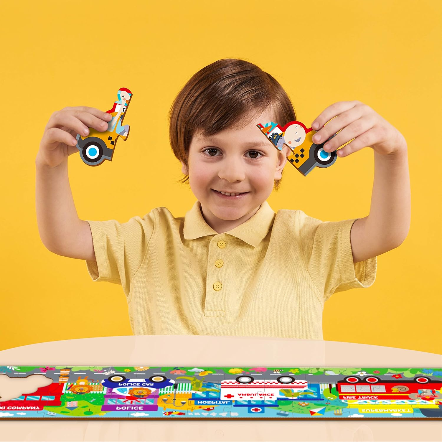 Kidepoch Transportation Floor Puzzles for Kids Ages 3-5, 36 Pieces Jumbo Puzzles for Kids Ages 4-8, Cute Animals & Rescue Vehicles, Great for Learning and Fun, 37&rdquo; X 8.2&rdquo; with Storage Box image number 5