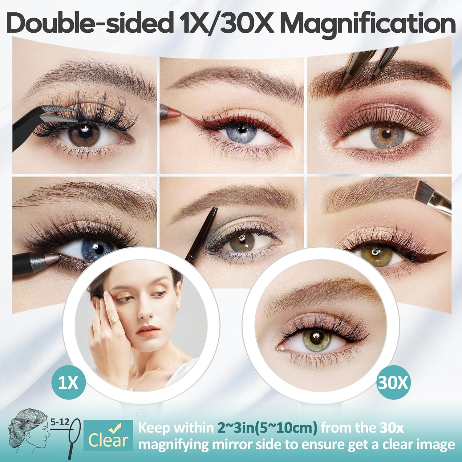 B Beauty Planet Magnifying Mirror with Light 30X, Double-Sided 1X/ 30X Magnifying Makeup Mirror with Tweezer, 2000Mah 3 Colour Modes with Adjustable Brightness,Foldable Compact Travel Mirror image number 4