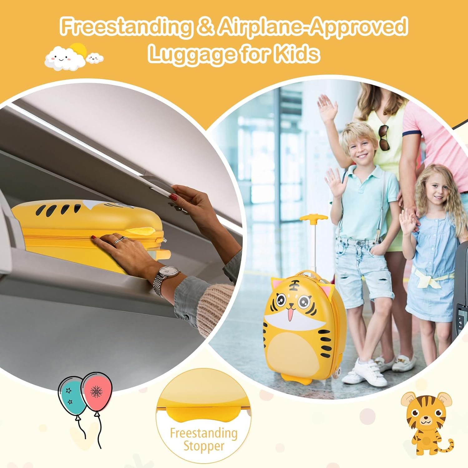 Costway 16" Kids Carry on Luggage, Children'S Rolling Suitcase with Light-Up Wheels, Waterproof Hard Shell Travel Luggage, Lightweight Luggage Trolley for Boys & Girls 3-6 Years image number 1