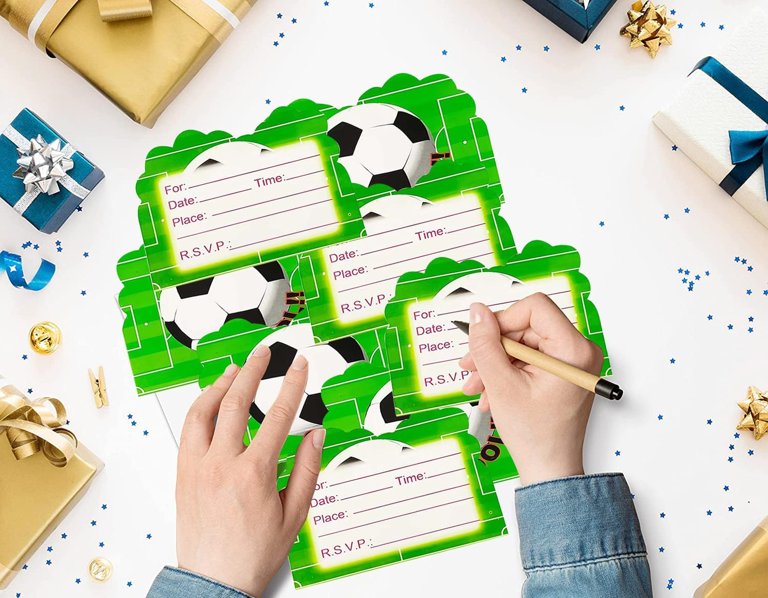 30Pcs Soccer Birthday Party Invitations, Sports Themed Party Invitation Cards, Soccer Theme Party Decorations Supplies, Birthday Football Theme Party Blank Invitations for Kids or Adults image number 2