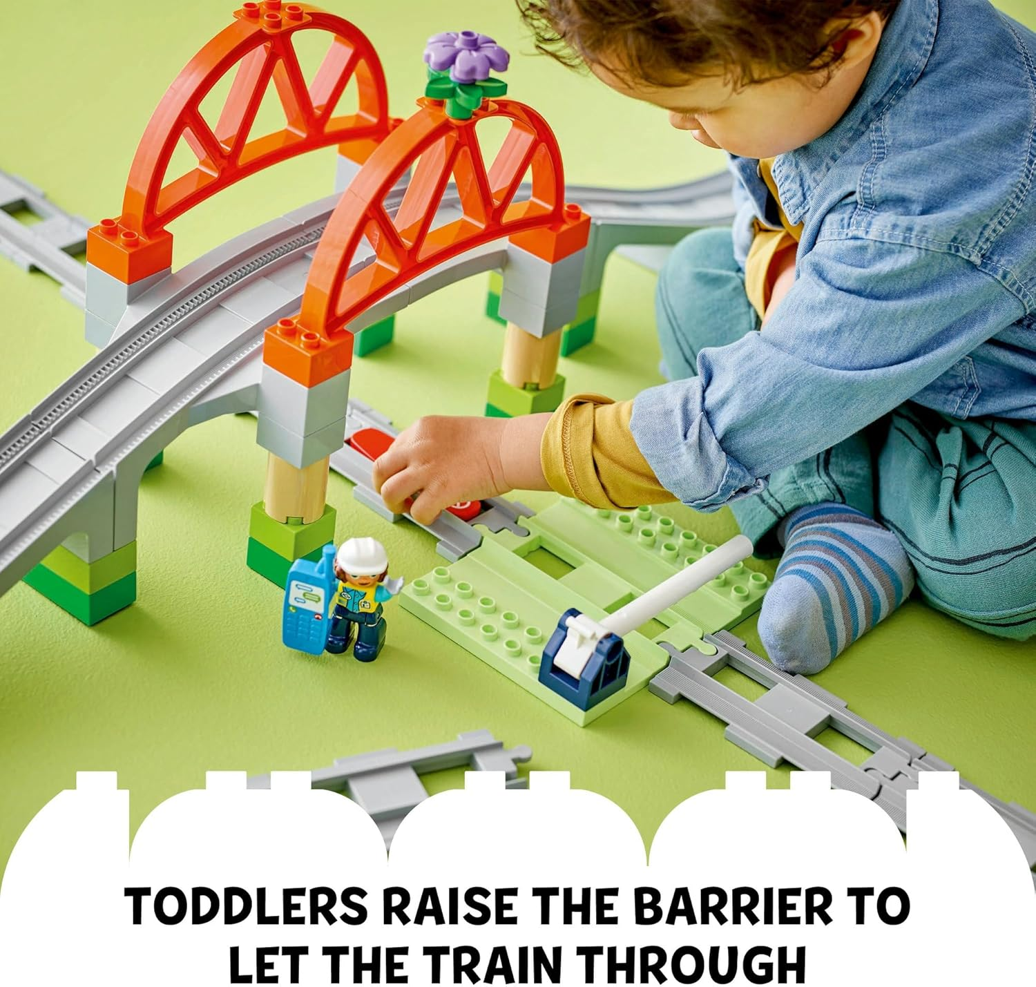 LEGO DUPLO Train Bridge and Tracks Expansion Set, Montessori Toy for Toddlers, Building Blocks Playset, Educational Kids' & Baby Toy for 2+ Year Old Boys & Girls, Develops Fine Motor Skills 10426 image number 5