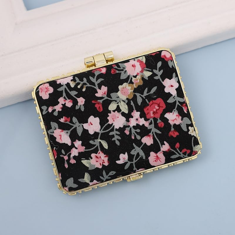 4PCS Square Lipstick Case with Mirror Lipstick Case Double Branch Storage Case Kiss Lock of Iron Mini Portable Vintage Floral Pattern Jewelry Case Cosmetic Case (Style 1, One Size) image number 3