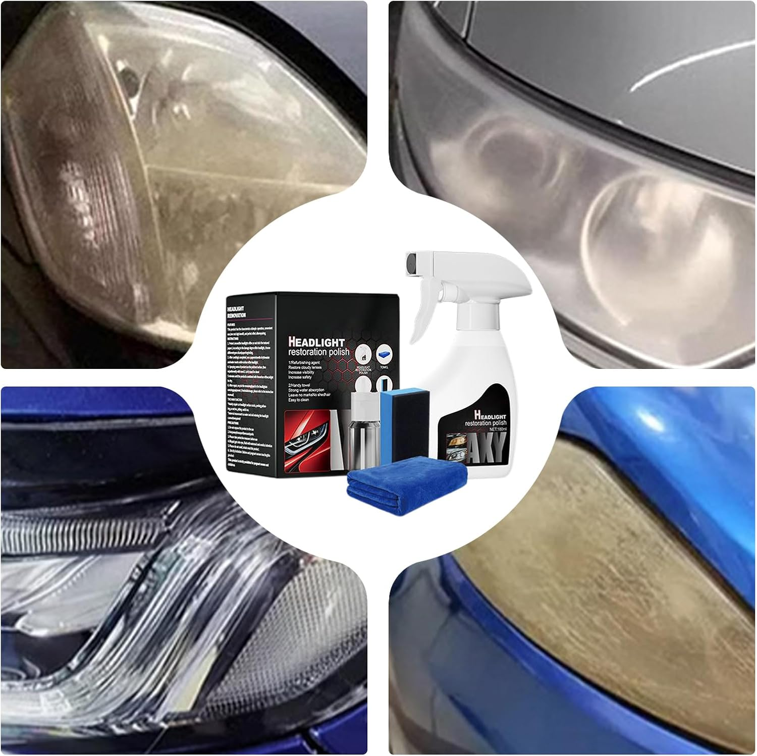 Car Headlight Cleaner | Headlight Restoration Spray Coating Agent Kit,Professional Restorer Detailing Supplies for Yellowing Blur Daily Care Truck Night Driving Refurbishment Recovery