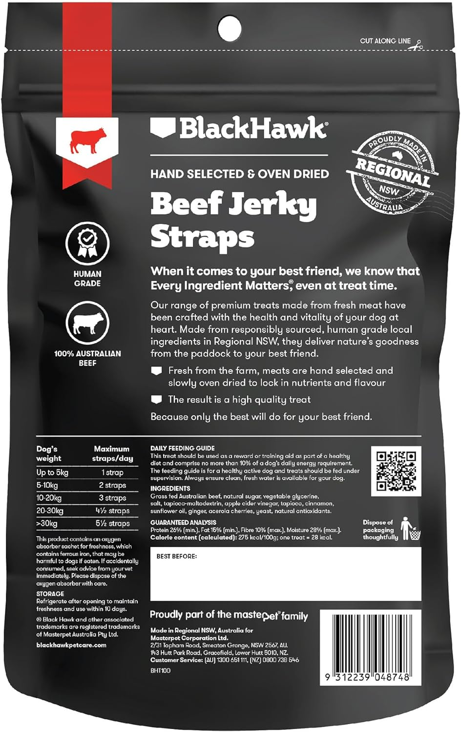 Black Hawk Beef Jerky Straps Dog Treat 100 G image number 1