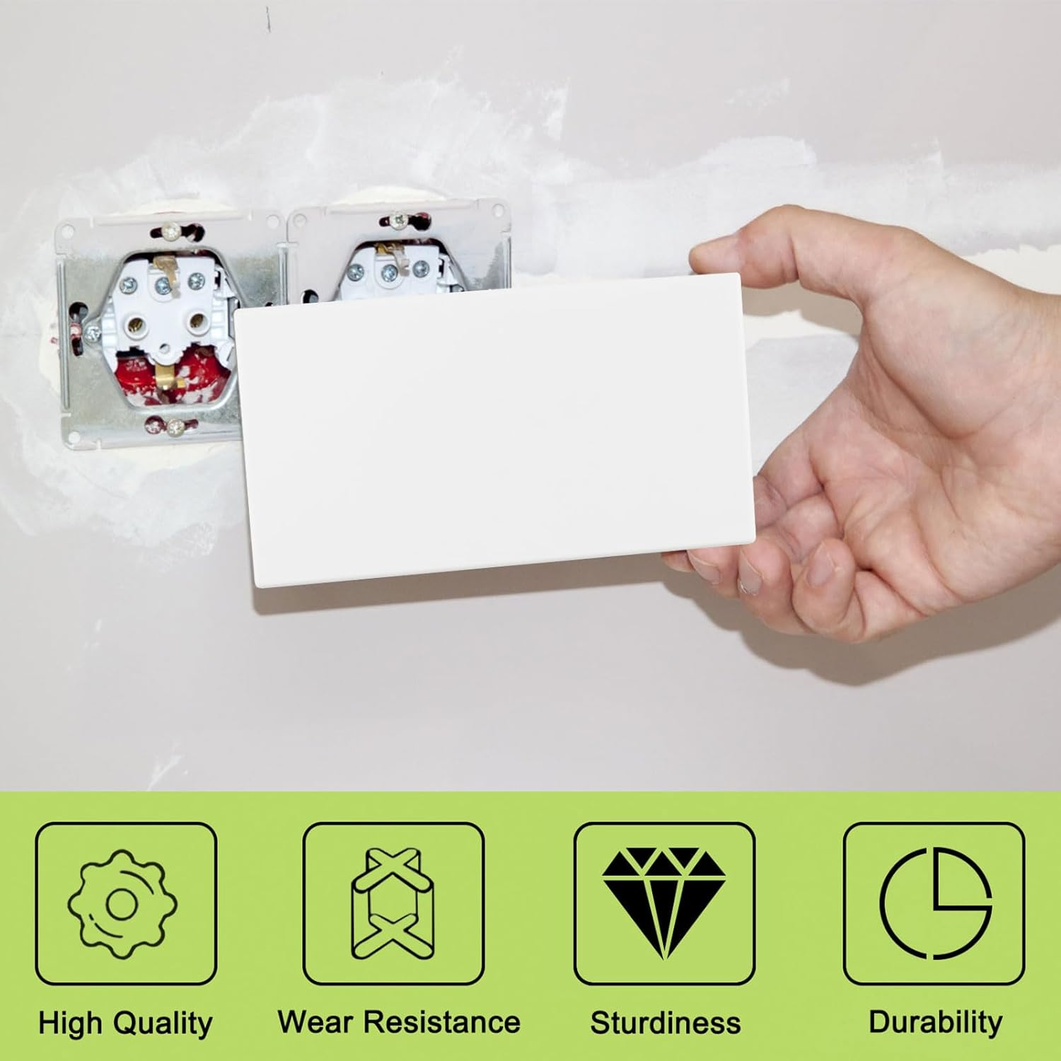 UFURMATE White Blank Cover Wall Plate, 2PCS Plastic Screwless Wall Hole Plate 2-Gang Blank Device Outlet Cover Electrical Covers for Unused Outlets or Switches (189 * 110Mm) image number 7