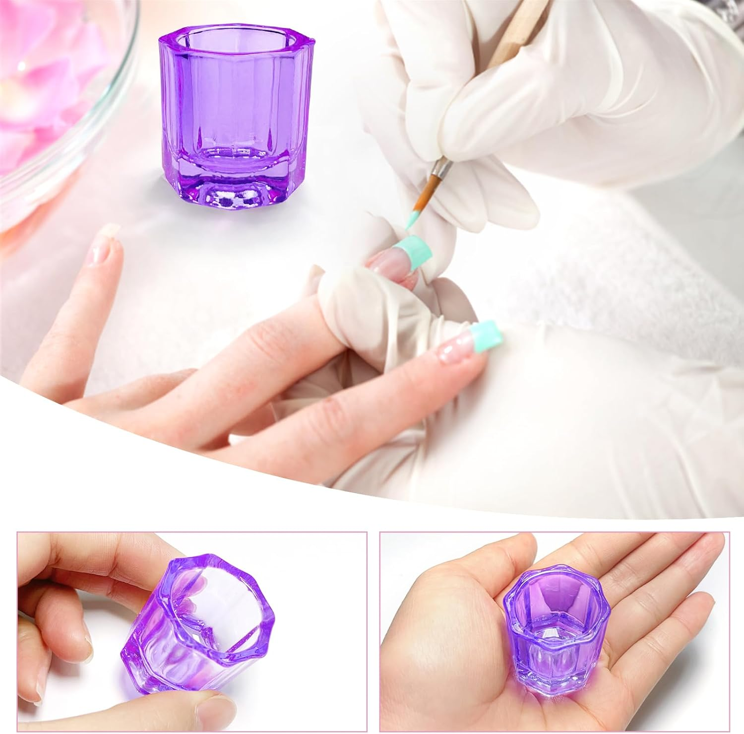 2 Pack Dappen Dish Cups for Nail Art Acrylic Liquid, Glass Nail Monomer Liquid Bowl Dampen Dish Acrylic Powder Holder, Acrylic Glass Jar for Nails (Hj-Napb055-Purple-2Pcs) image number 4
