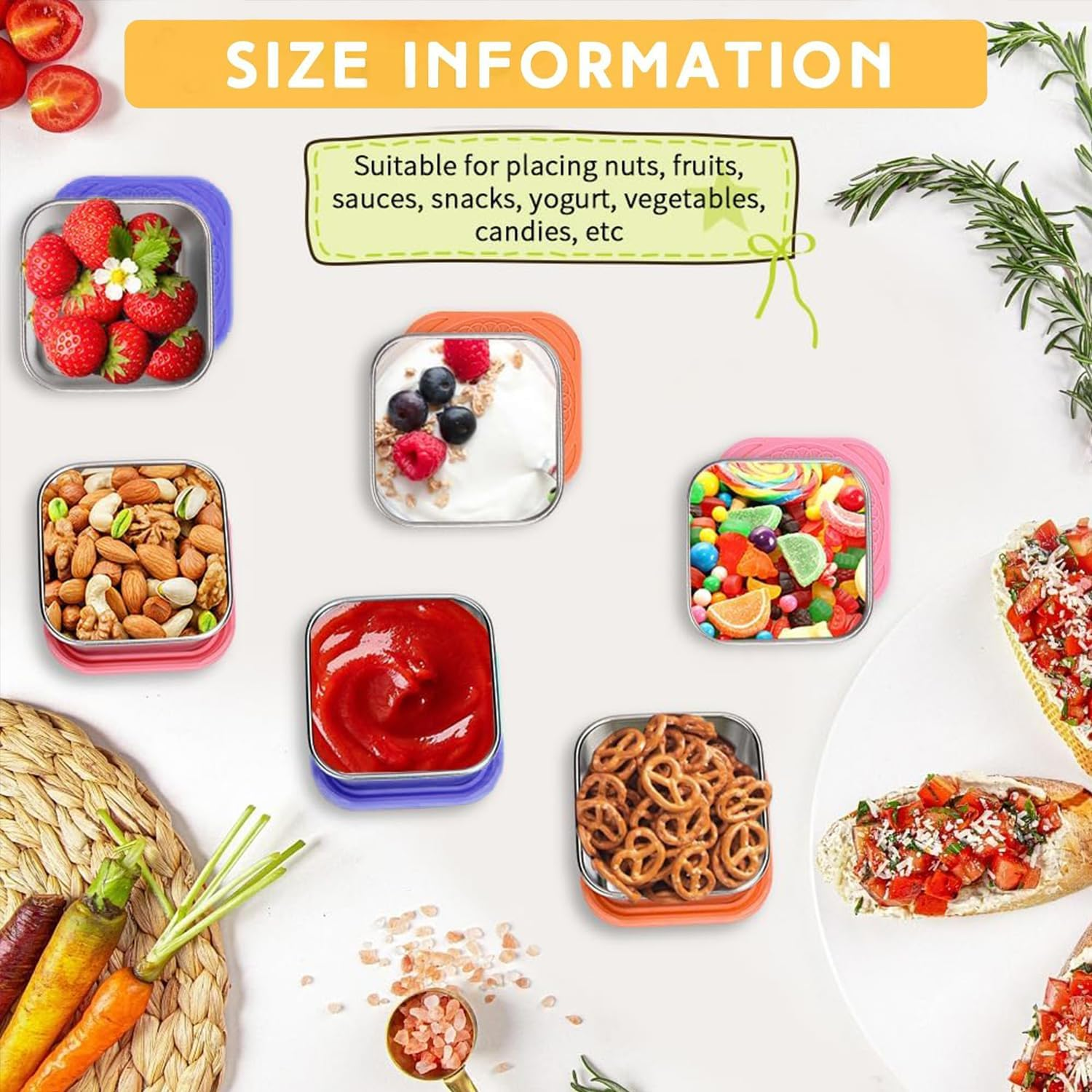 4 Pack Stainless Steel Snack Containers, Leak Proof Food Storage Containers Metal Kids Snack Containers with Silicone Lids, for Daycare, School Travel(6Oz) (Pink, Orange, Rose Red, Purple) image number 3