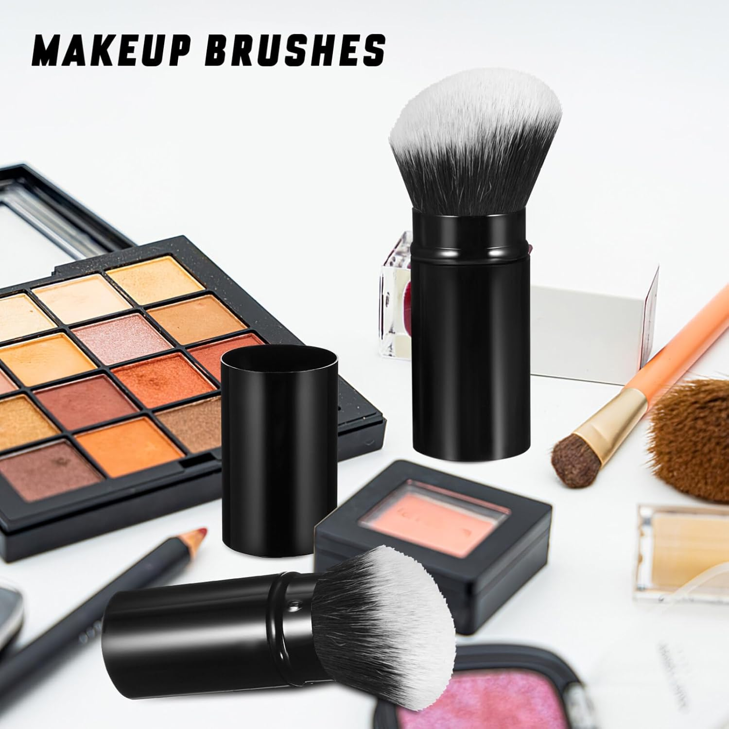 Ipetboom Retractable Cosmetics Brush Retractable Makeup 2Pcs Blush Set Portable Face Powder Mini Foundation Brush with Flat and Angled Top for Cream Cosmetics Travel image number 5