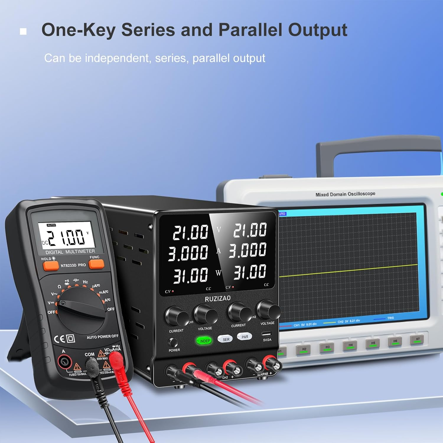 RUZIZAO Dual DC Power Supply 30V 10A, 600W Max Power Voltage Current Power Displays Series/Parallel Conversion 30V 20A/60V 10A Encoder Adjustment High Power Regulated Bench Power Supply(Ac 220V) image number 6