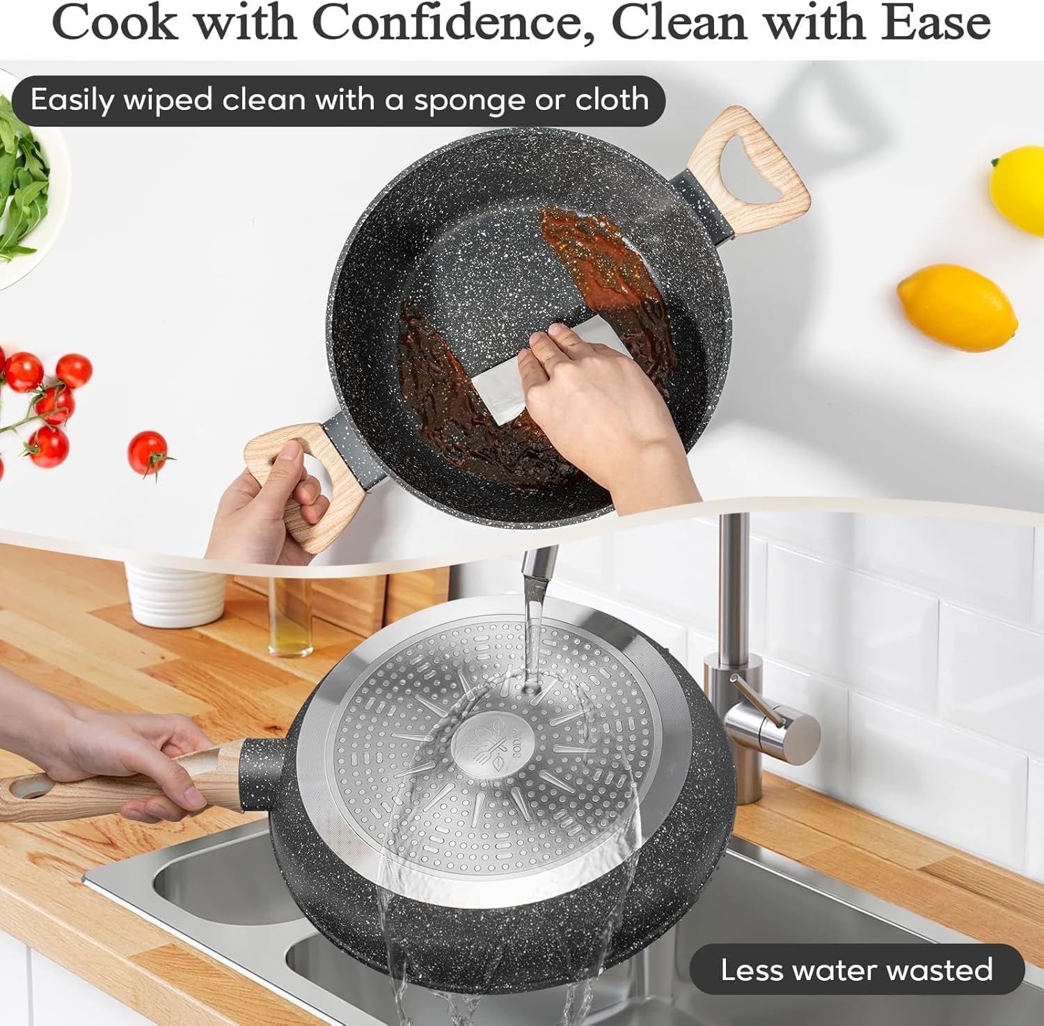 12 Pcs Pots and Pans Set, Nonstick Cookware Sets Black Granite Induction Cookware, Non-Toxic Healthy Non Stick Kitchen Cooking Set with Frying Pans Set, Saucepans, Steamer image number 1