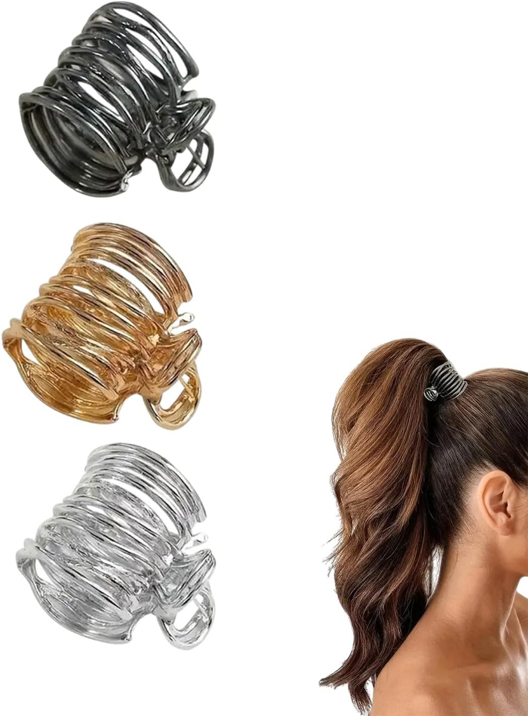 KGDUYC High Ponytail Clips, 3 Pieces Metal Hair Clips for Improved Hairstyle, Fashionable Hair Accessories, High Ponytails and Thick Hair, Gold/Silver/Black