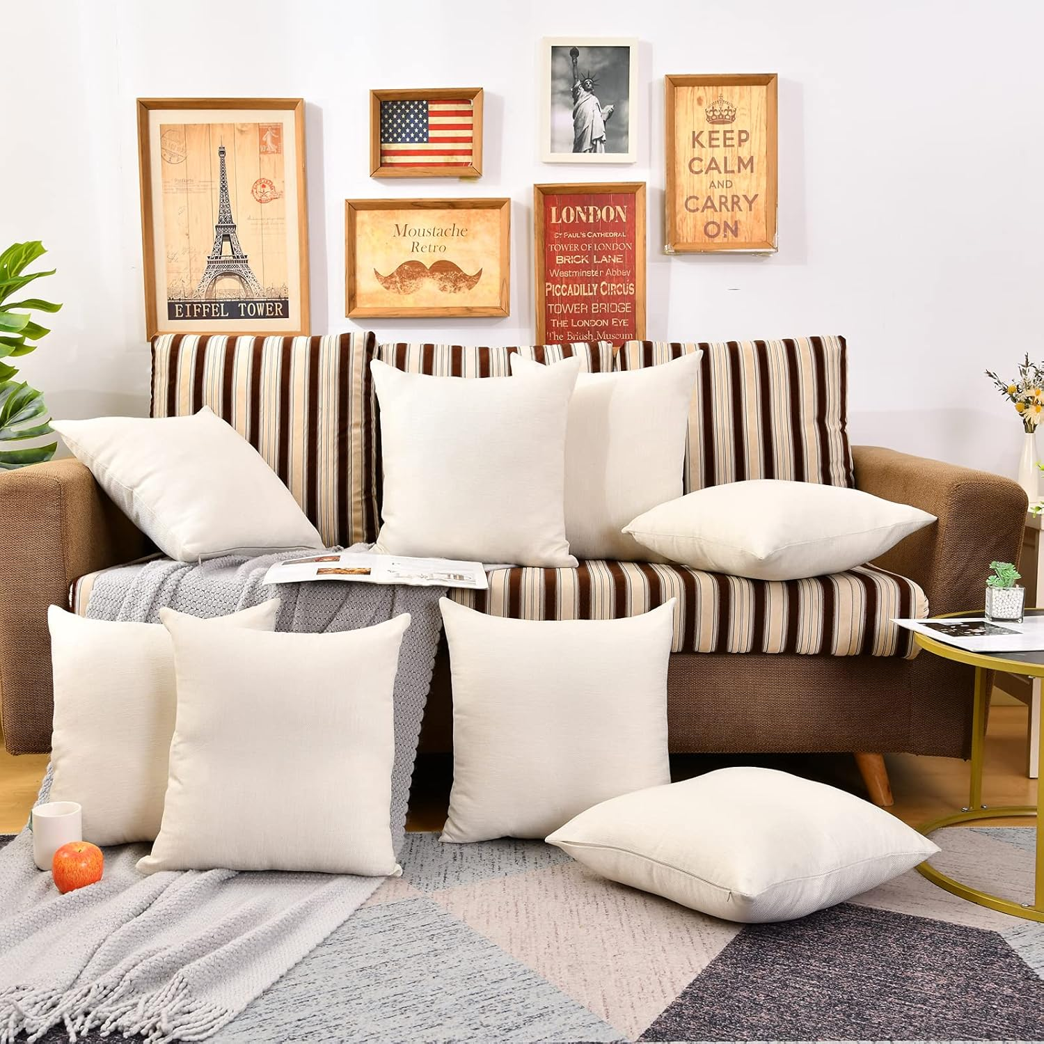 Throw Pillow Covers Bulk Linen Blank Couch Cushion Pillow Case for Vinyl Sublimation HTV Ironing Craft Embroider Decoration 18 X 18 Inch Beige Set of 8 image number 2