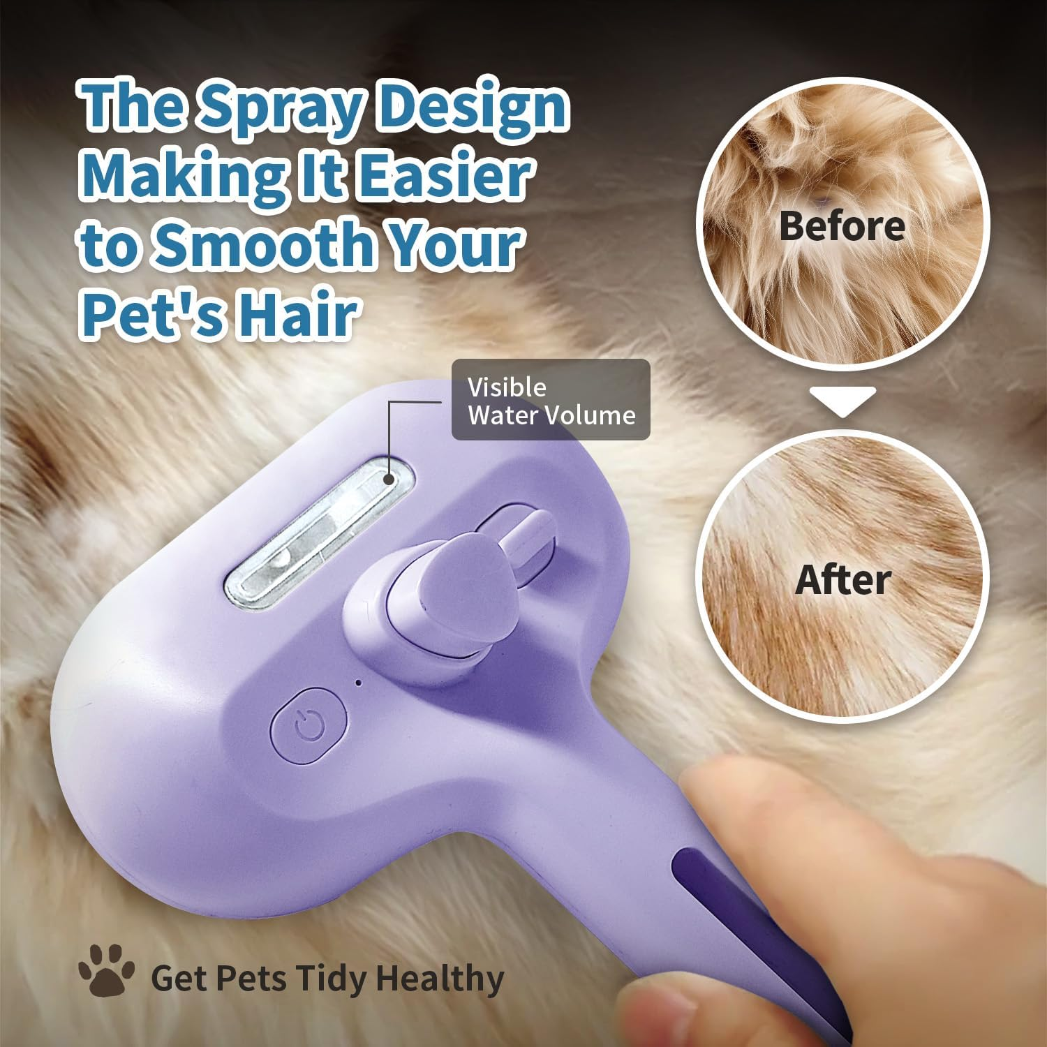 Herokitty Spray Cat Brush for Shedding, Steamy Cats Brush Remove Static Flying Hair Self Cleaning Dogs Brush for Long and Short Hair Pets Grooming Brush Remove Tangled and Loose Hair (Purple) image number 4