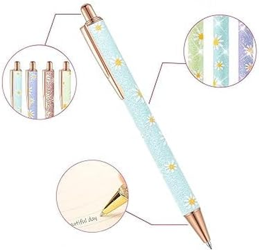8Pcs Sparkly Ballpoint Pens Fancy Glitter Pens Daisy Flower Pen Print Pen,Sparkly Pen Glitter Ballpoint Pens,Floral Pens Pretty Flower Ballpoint Glitter Pens,Fancy Glitter Pen Metal Daisy Flower Pen