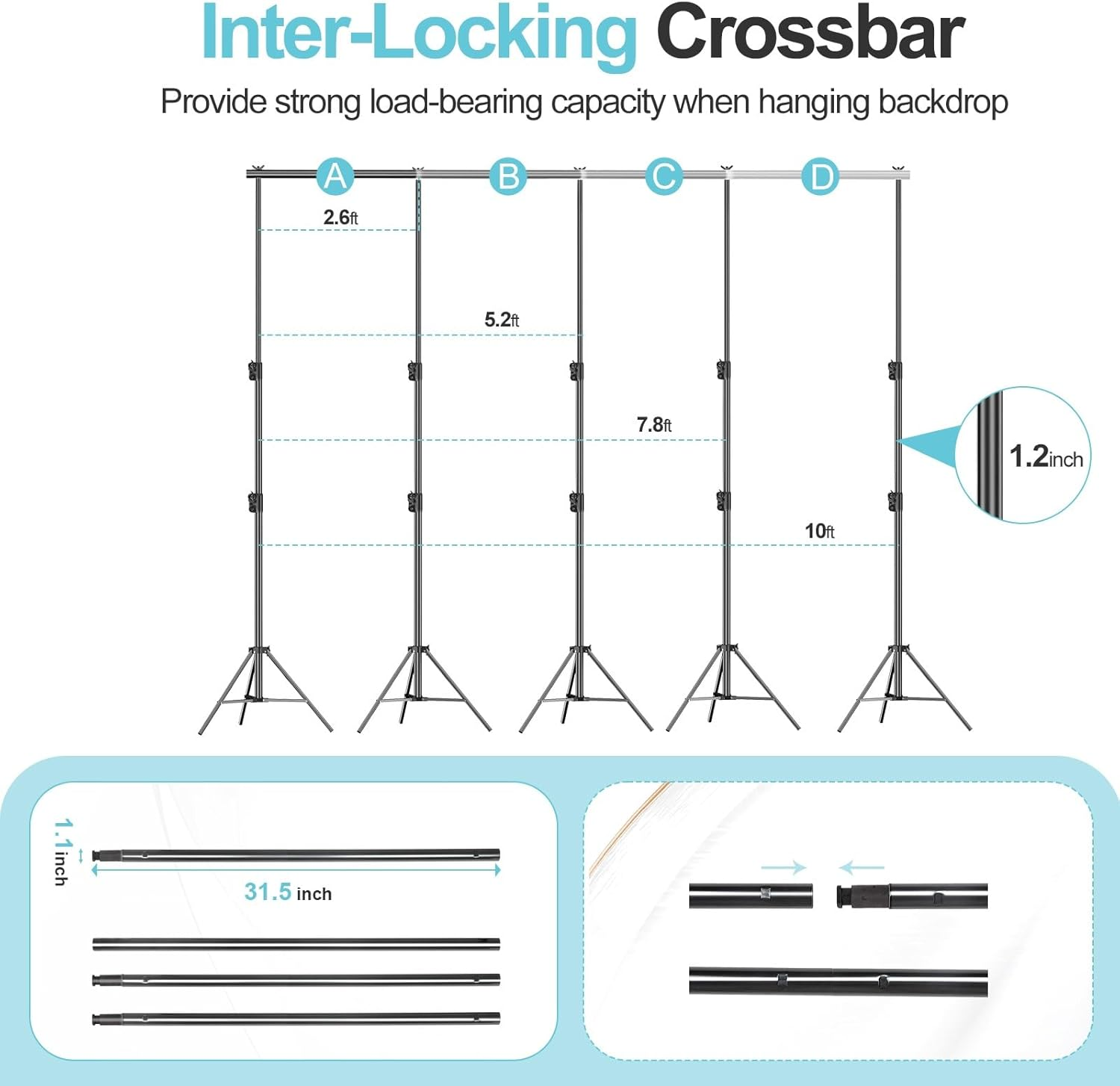 EMART Photo Video Studio Backdrop Stand, 9X10Ft (2.8X3M) Heavy Duty Adjustable Photography Muslin Background Support System Kit image number 5
