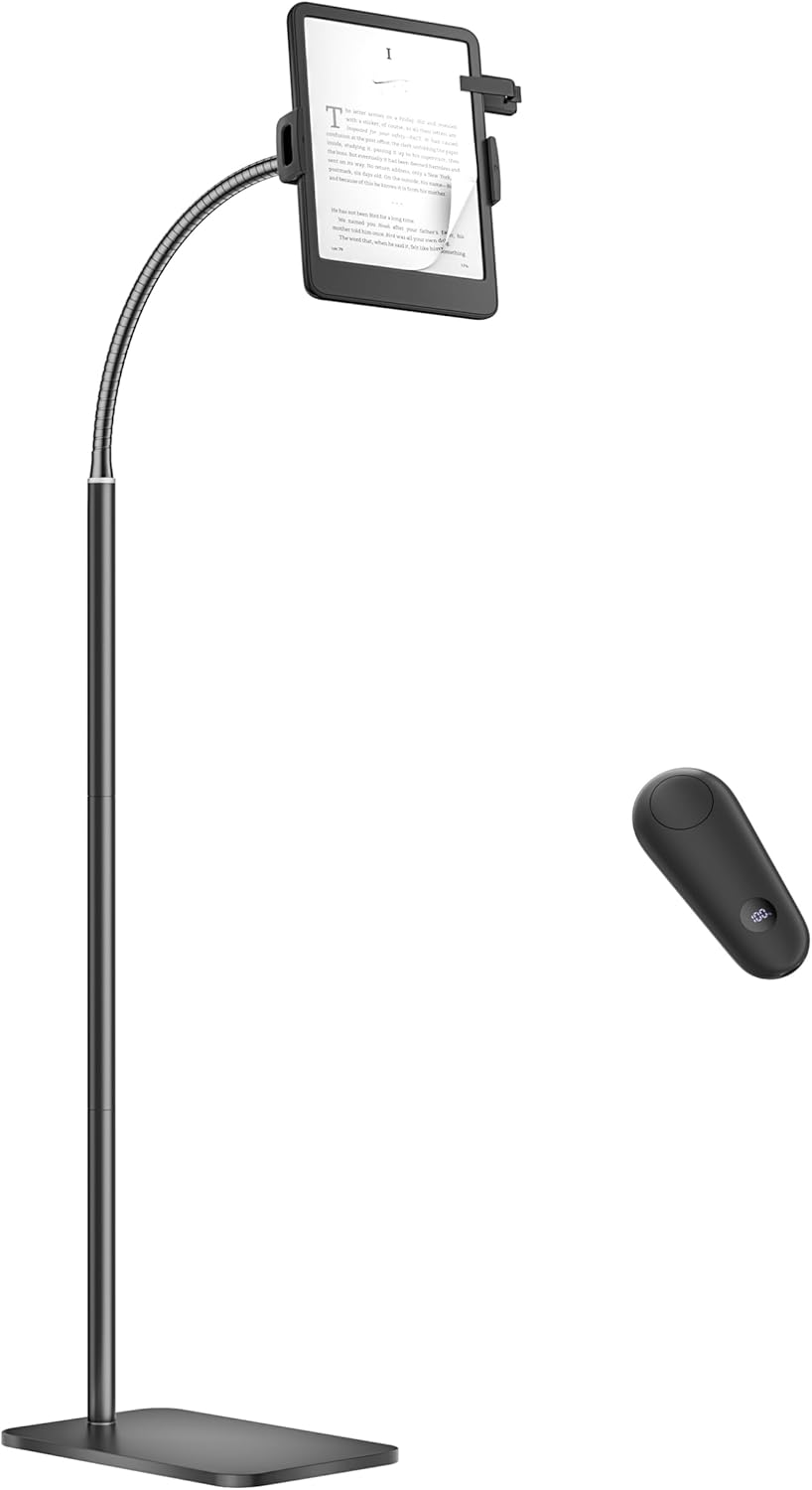 Kindle Stand Floor with Remote Page Turner for Reading in Bed, Tablet Stand Holder with Adjustable Gooseneck, Compatible with Kindle Accessories/Paperwhite, Hands Free Use Gifts for Readers image number 3