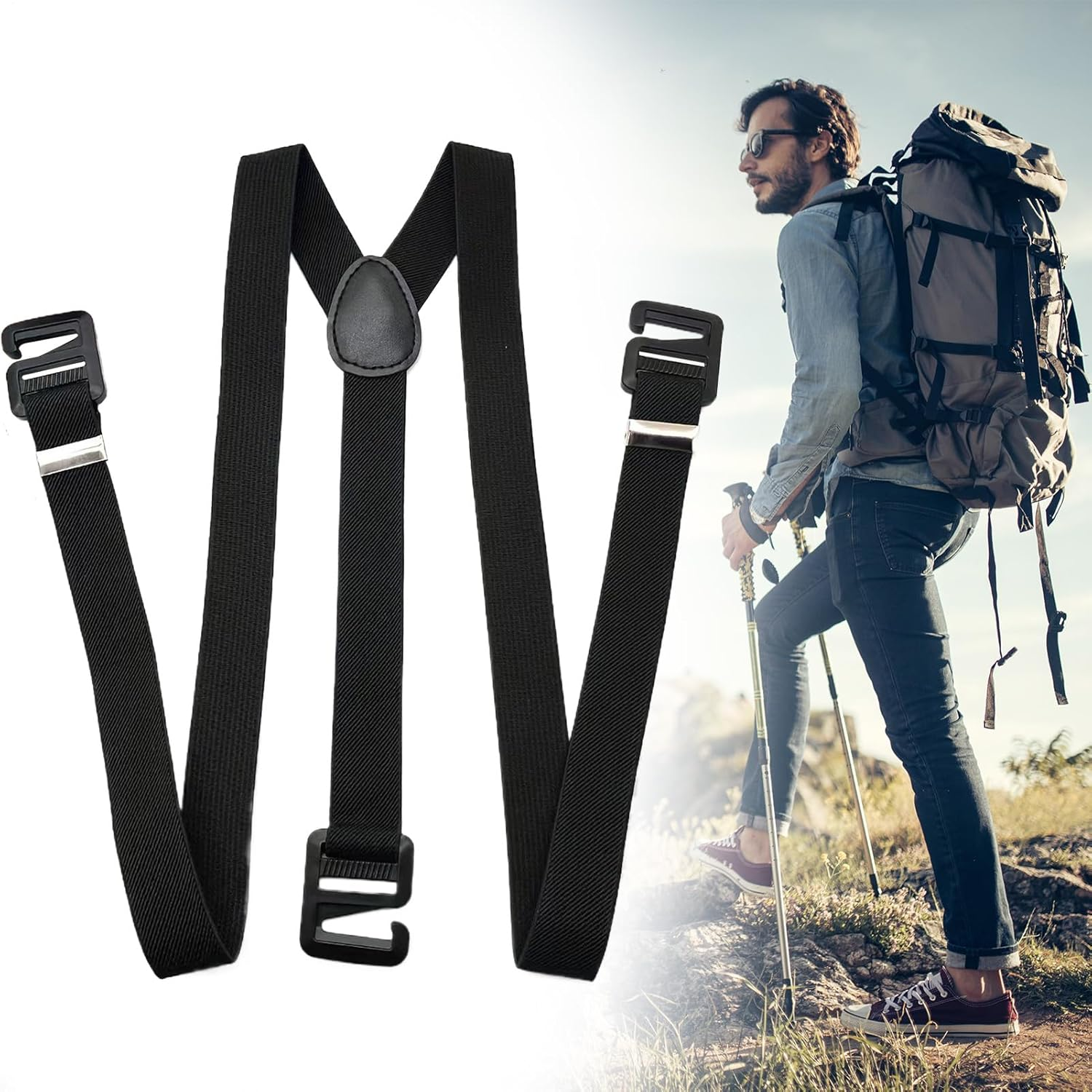 Mens Suspenders | Clip on Suspenders for Men - Invisible Belt Adjustable under Clothing for Rock Climbing Sports Work Fishing Hiking Cycling Mountaineering Sports image number 6