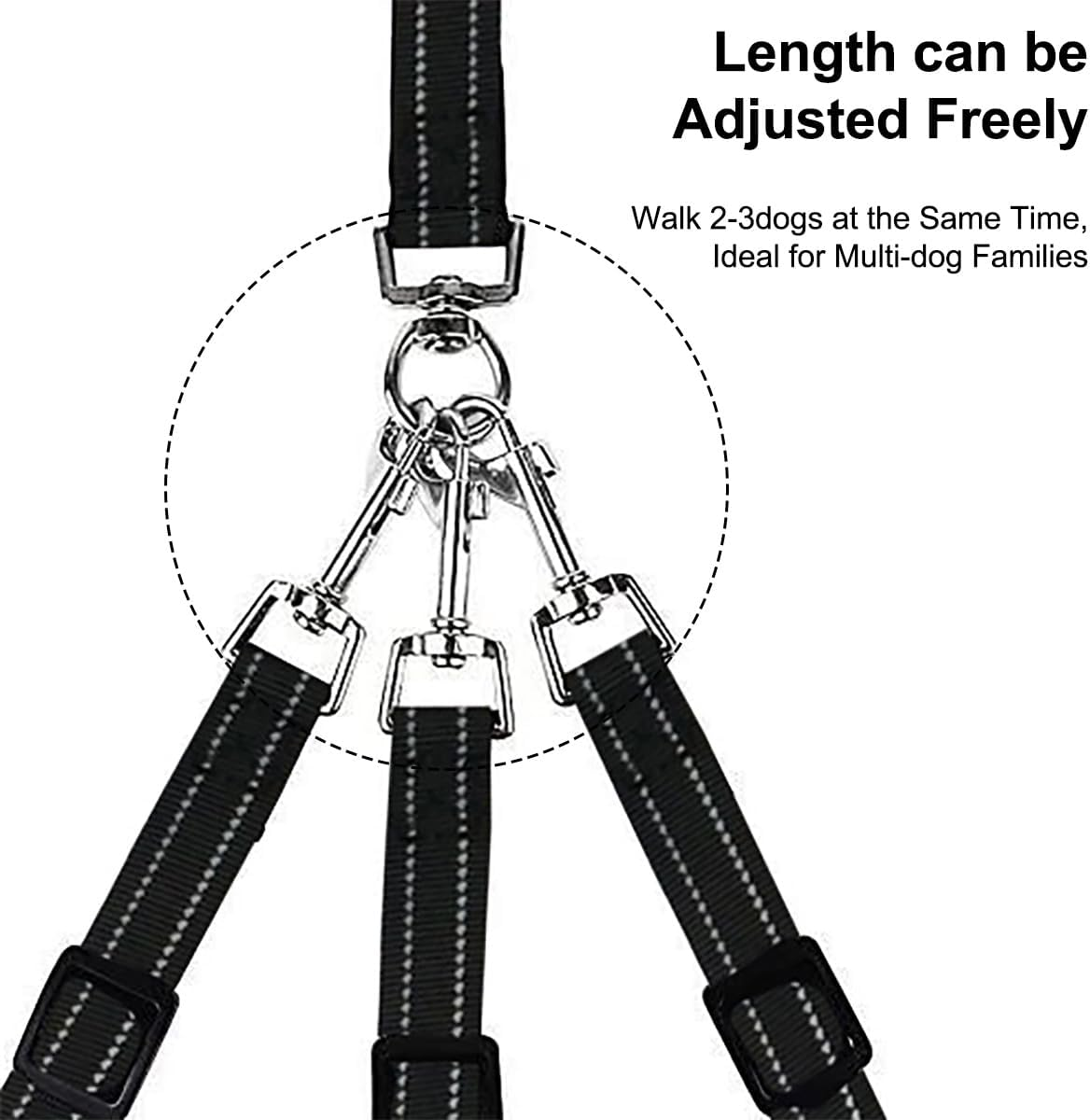 Esenlong 3 Way Dog Leash, Reflective Dog Lead with Padded Handle, Removable Dog Leash image number 2