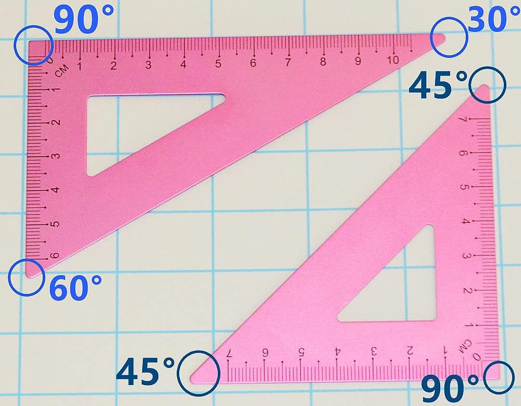 4 Pcs Aluminium Geometry Kit Bright Pink Color Includes Protractor, 2 Triangle Rulers, and 15Cm Ruler, Geometry Set for Kids, Home and School Tooles, Student Math Supplies image number 2