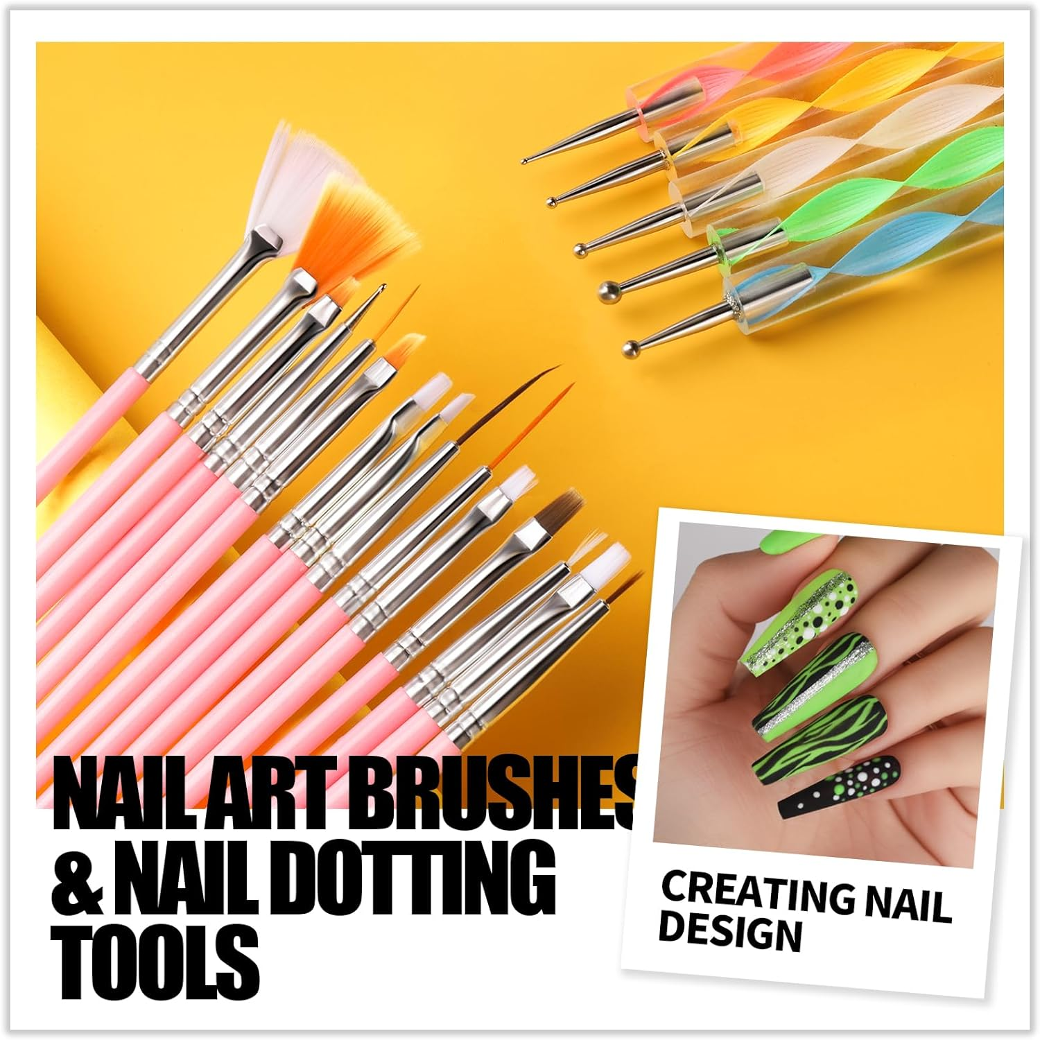 Teenitor Nail Art Kit with Nail Glitter & Nail Sticker, Nail Pen Designer Brush Nail Dotting Tool for Gel Nails Art, Nail Gems Nail Art Striping Tape Nail Art Brushes for Beginners, Gel Nail Brush Set image number 6