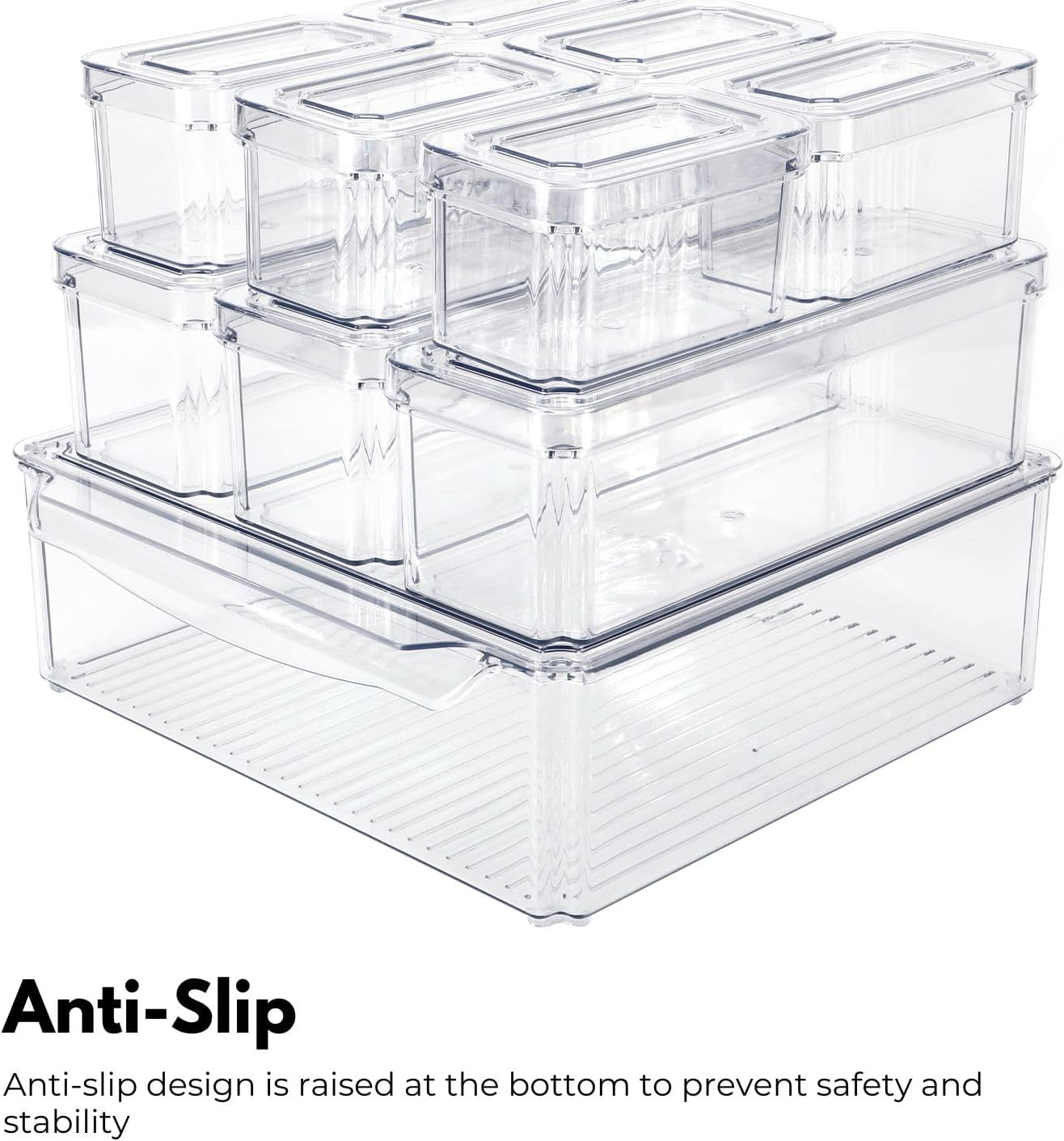 Gominimo 10 Pack Clear Stackable Fridge Organiser Bins with Lids, Anti-Slip Design, Versatile Sizing, Moisture-Resistant with Lids, Keep Food Fresh and Tidy, Transparent image number 1