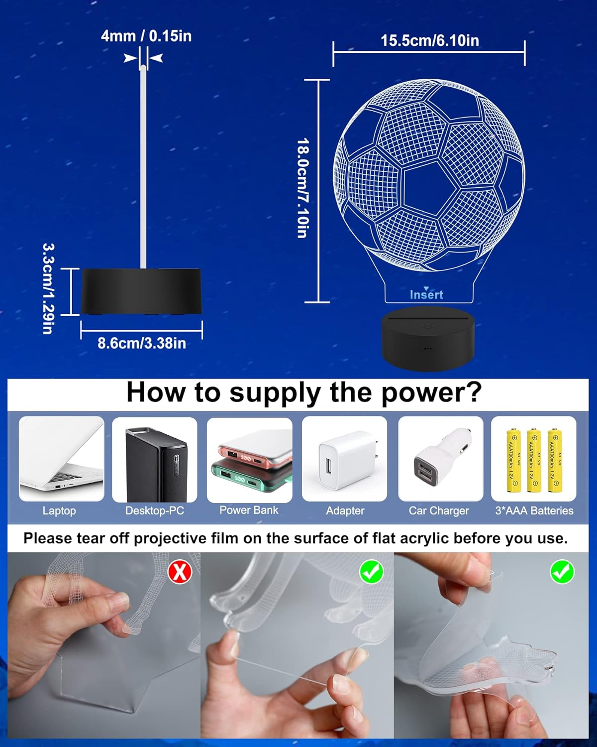 FULLOSUN Soccer Kids Night Light, 3D Football Optical Illusion Lamp Timer & Remote Control with 16 Color Changing Great Bedroom Decoration for Sports Fan Toddler Men Friends image number 5