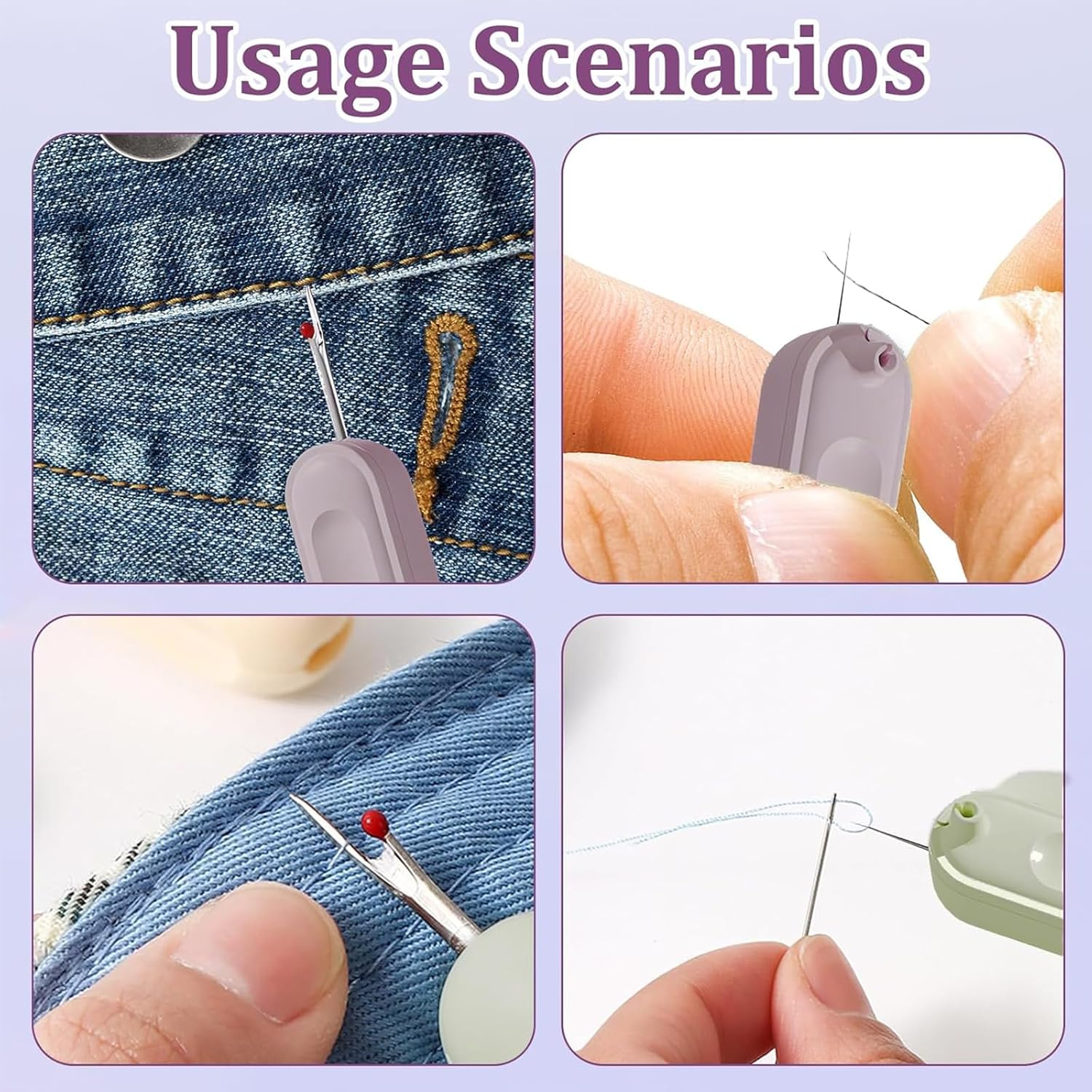 Hunken 3 Pcs 2-In-1 Needle Threader and Seam Ripper Tool, Portable Sewing Accessories, Quick Automatic Needle Threading Device, Stretchable Plug-In Threader for Hand Sewing, Quilting & Knitting image number 3