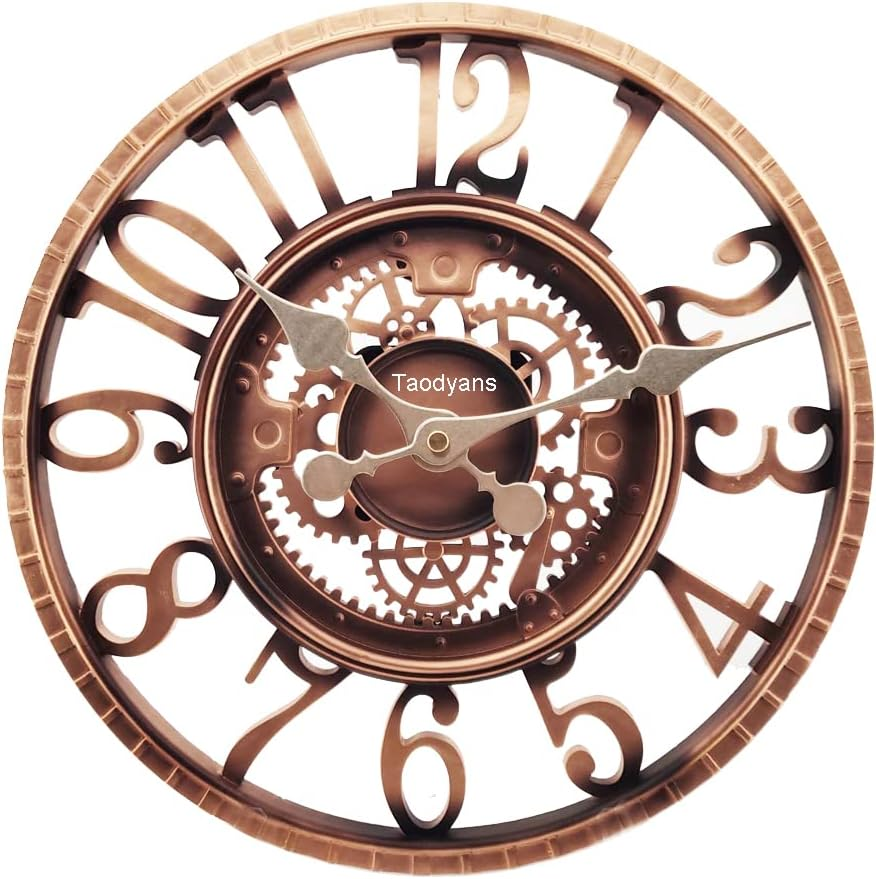 Outdoor Wall Clock 30 Cm Garden Clocks Waterproof Outdoor Wall Clock Vintage Kitchen Living Room Wall Clock Industrial 3D Wall Clock - Ticking (Copper) image number 3