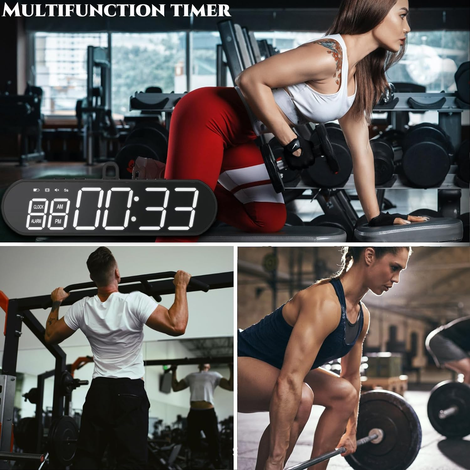 Portable Gym Timer, Digital Display Interval Timer for Workout, Multifunctional 1000Mah USB Fitness Clock, Count up by round for Home Gym Fitness Garage, Low Battery Reminder image number 6