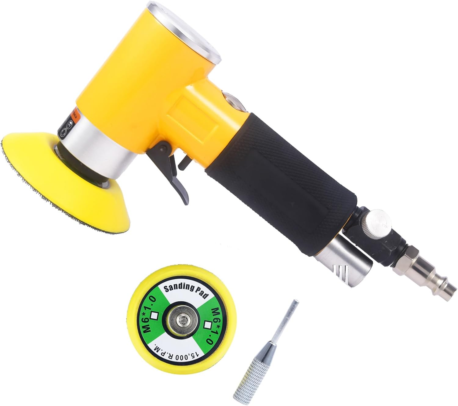 ZHONG an 2 3-Inch Mini Orbital Sander Da Sander Air Dual Action Sander Air Polisher Super Smooth and Swirl Freely for Auto Body Work (Yellow)