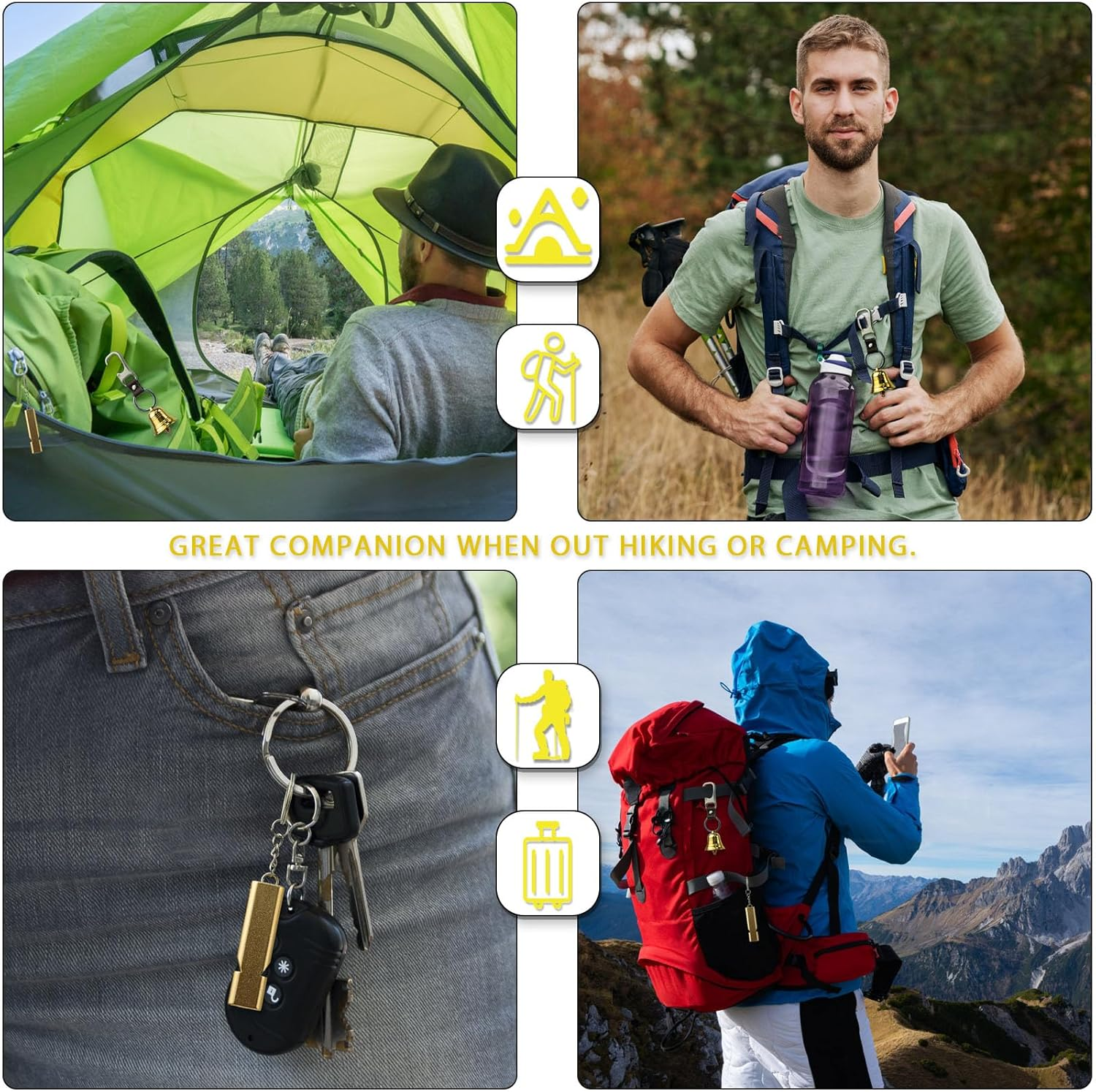 3 Pcs 1.5 Inch Emergency Bear Bell with Whistle Set for Hikers, 3 in 1 Bear Whistle Hiking Bells for Bears Outdoor Camping Bear Protection Products for Survival Fishing Cycling Climbing Self Defense Gear. image number 6