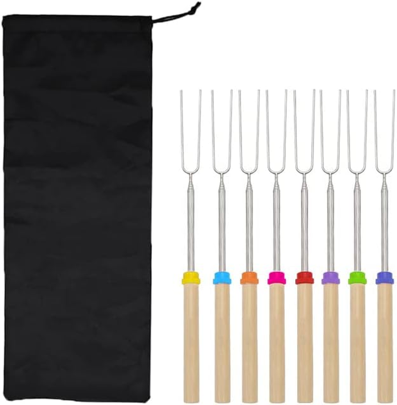 AIMALL Marshmallow Roasting Sticks Extendable Fork BBQ Campfire Kids Fun Barbecue &ndash; Telescopic BBQ Forks for Campfire, Barbecue, and Outdoor Cooking, Includes 8 Sticks with Canvas Storage Bag