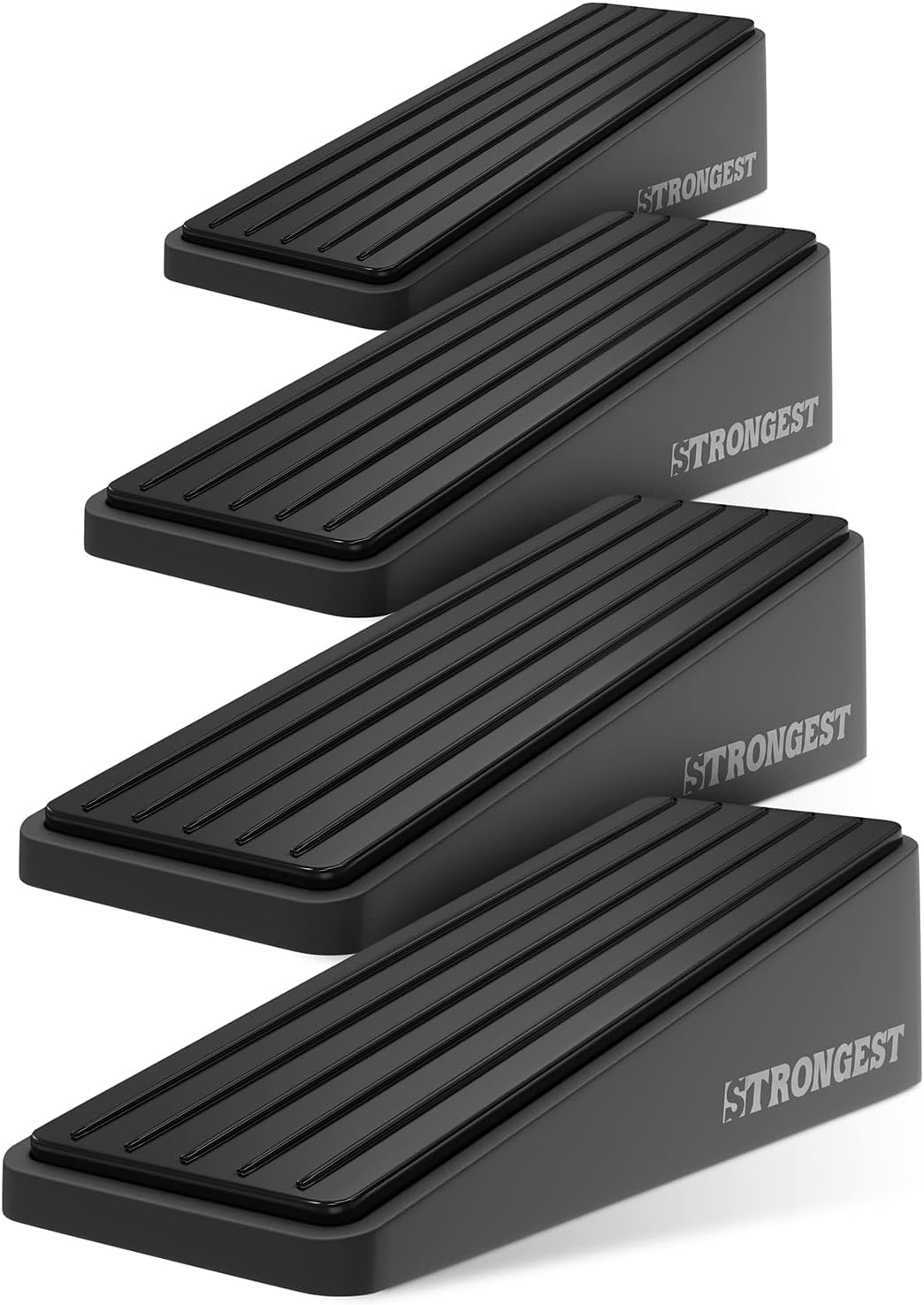 Strongest Door Stopper, Heavy Duty Door Stop Wedge Made of Premium Quality Zinc and Rubber Suits Any Door,Any Floor. Set of 2 plus Bonus Self Adhesive Wall Protectors (Black, 2 Pack)