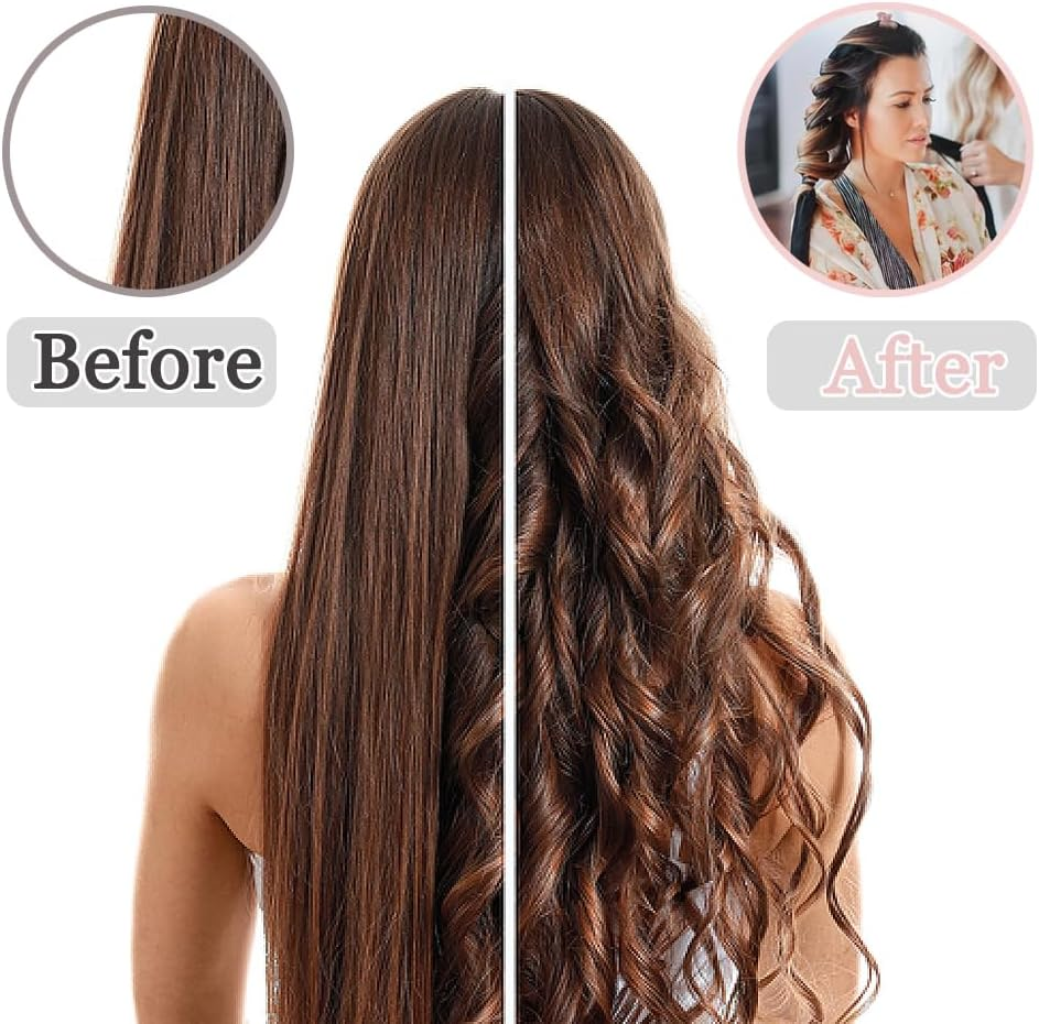 Heatless Curling Rod Headband, Silk Overnight Styling Kit for Long and Medium Curls, Women Heatless Curls with Hair Claw Clip, DIY Hair Rollers Styling Tool for Sleep in Overnight (Pink)