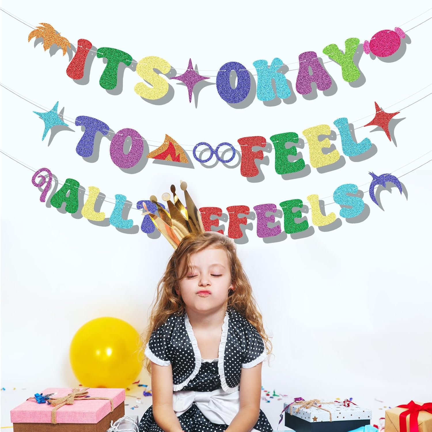 It'S Okay to Feel All the Feels Banner, Pre-String Colourful inside Birthday Party Decorations Banner Cute Feelings Theme Hanging Banner for Fireplace Mantel Wall Decorations image number 4