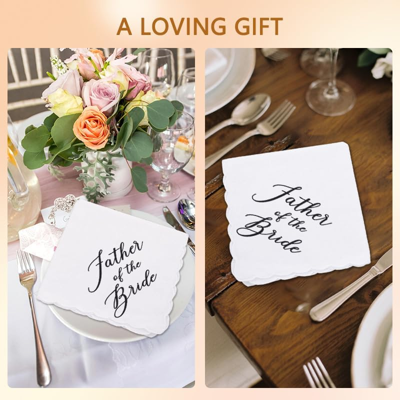 Mother Father of the Bride Embroidered Handkerchiefs Wedding Day Accessories for Mom Dad from Brides White Cotton Hankies image number 3