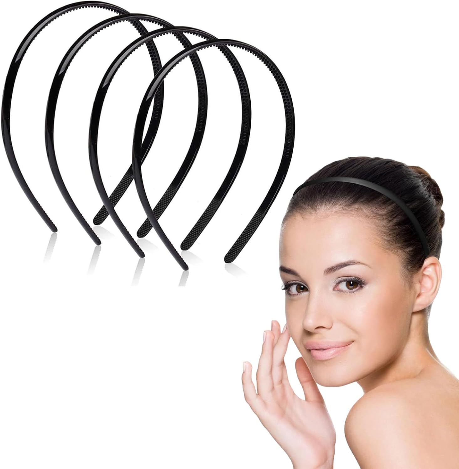 Dinghaole 4 Packs Plastic Headband, Plastic Plain Sport Headbands, Black Non-Slip Hair Hoop, DIY Hair Hoop Gripper Teeth Hairband, Unisex Sport Fashion Hair Band Accessories for Women and Men-8Mm Wide image number 4