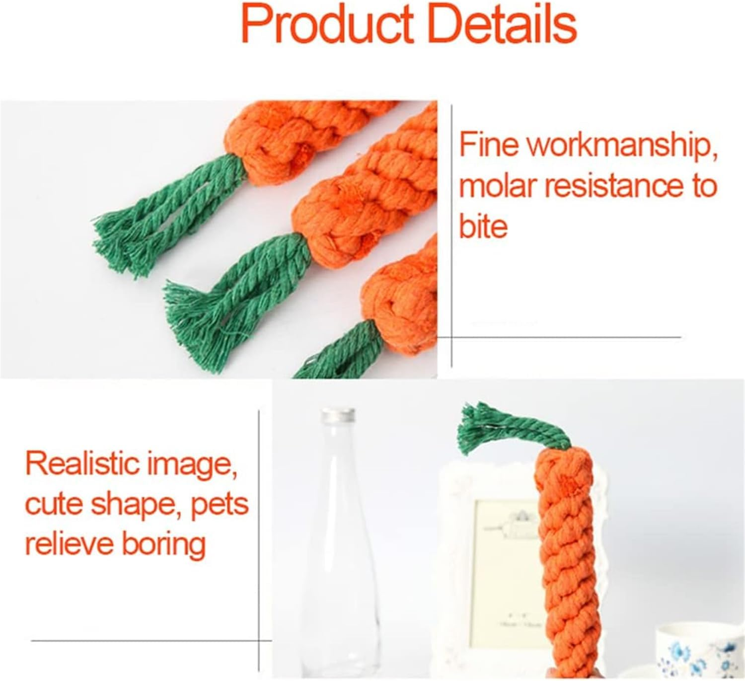 Puppy Chew Toy,Hamster Cat Dog Toys Carrot Pet Rope Chew Toys Pet Teeth Cleaning Chewing Biting Dog Toys Teething Molar Accessory (Carrot) image number 5