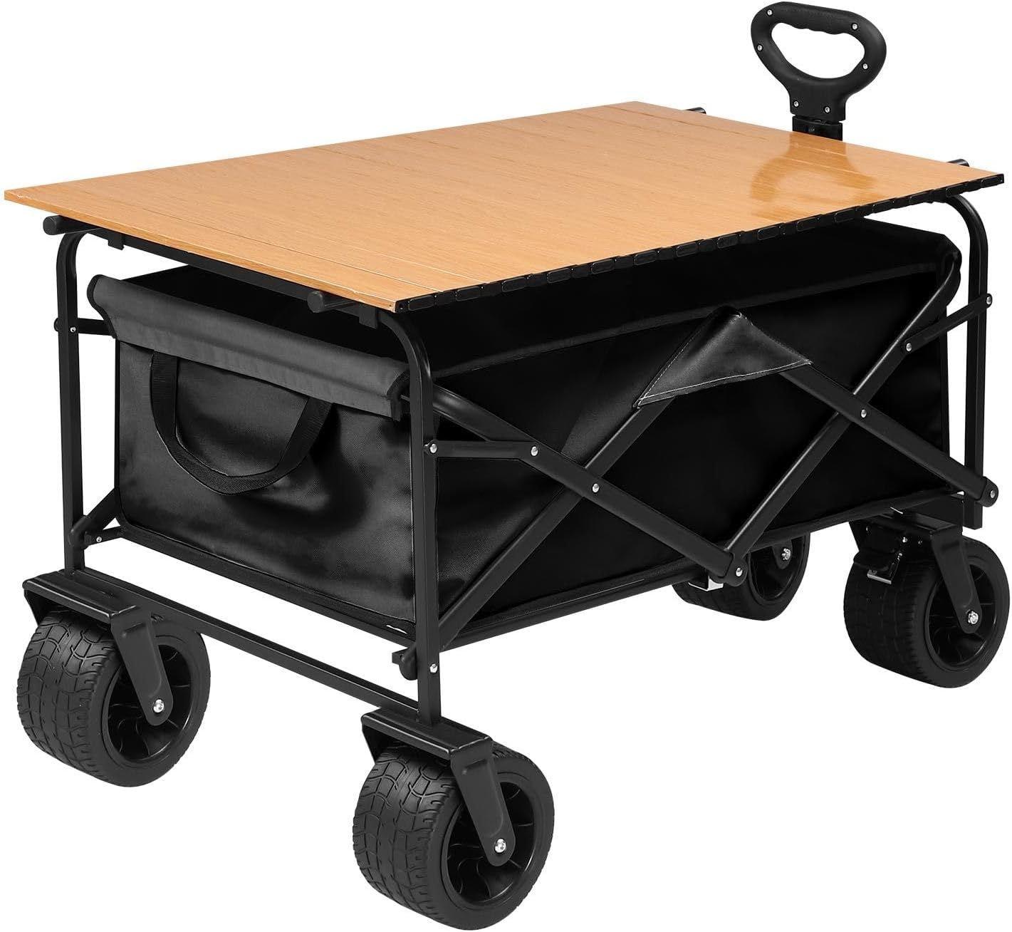 Folding Wagon Cart Collapsible Wagon with All-Terrain Wheels for Beach Picnic Garden Utility Trolley Trailer Barrow Market Grocery Shopping Sports Outdoor Camping Luggage Collapsible 150Kg - 95 X 54 X 71-100 Cm Be image number 3