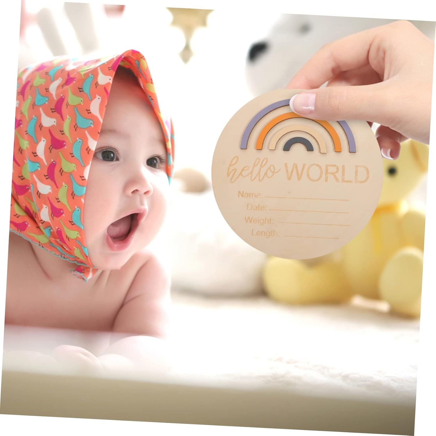 Wooden Baby Milestone Circle Cards, Newborn Monthly Milestone Signs for Nursery, Rainbow Photo Props for Baby Announcement, 15X15Cm Natural Wood Board for Infant image number 4