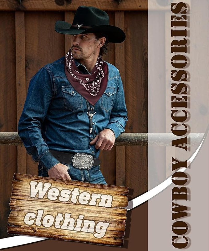 Slowton Western Outfits for Men - Cowboy Outfit Cowboy Hat Tassel Vest for Halloween Cosplay Western Costume Accessories image number 1