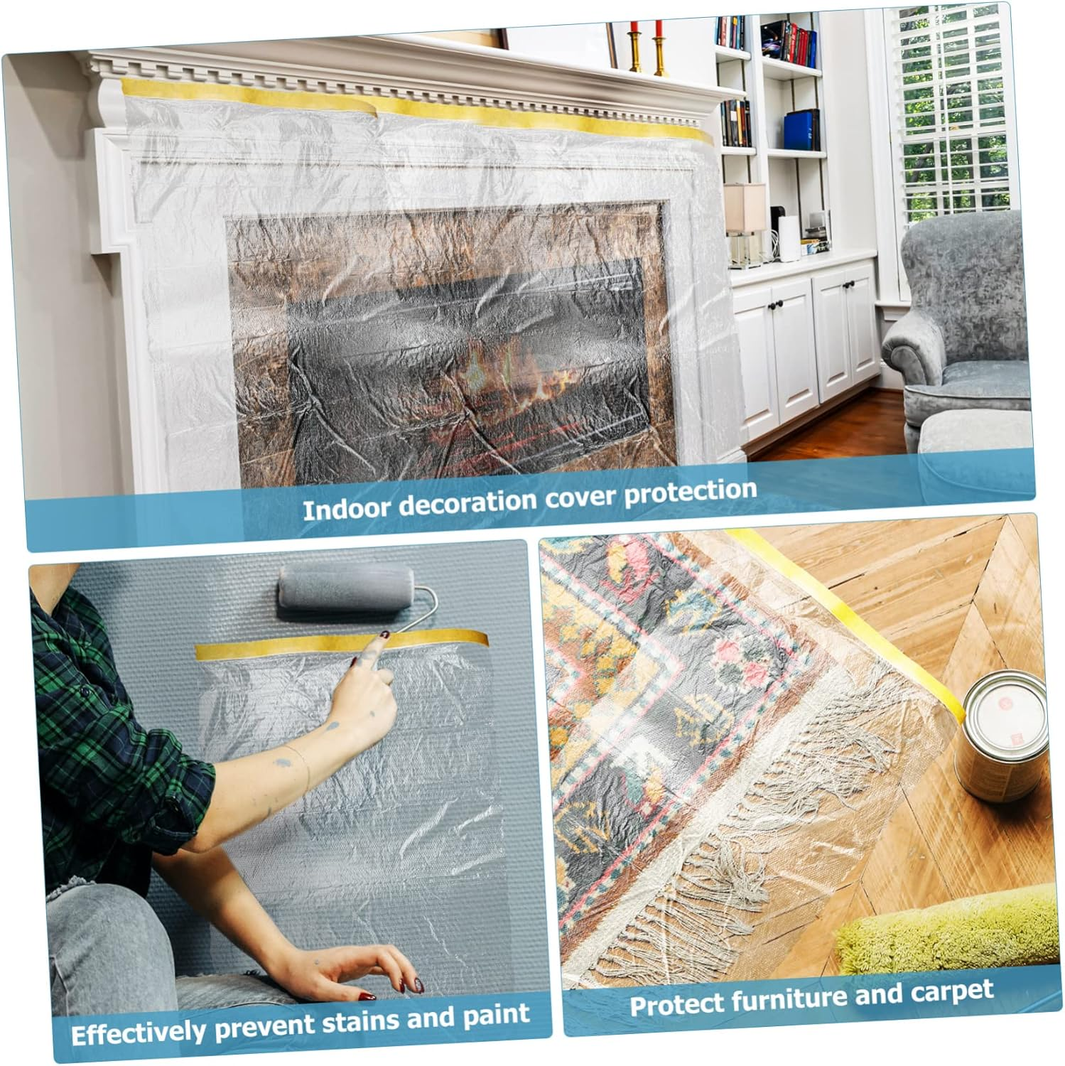 INOOMP 6 Rolls Self-Adhesive Masking Tape Film Covering Films for Painting Dust Protection, Including 30Cm&times;30M and 55Cm&times;25M/30M Sizes, Suitable for Automotive and Furniture Painting image number 6