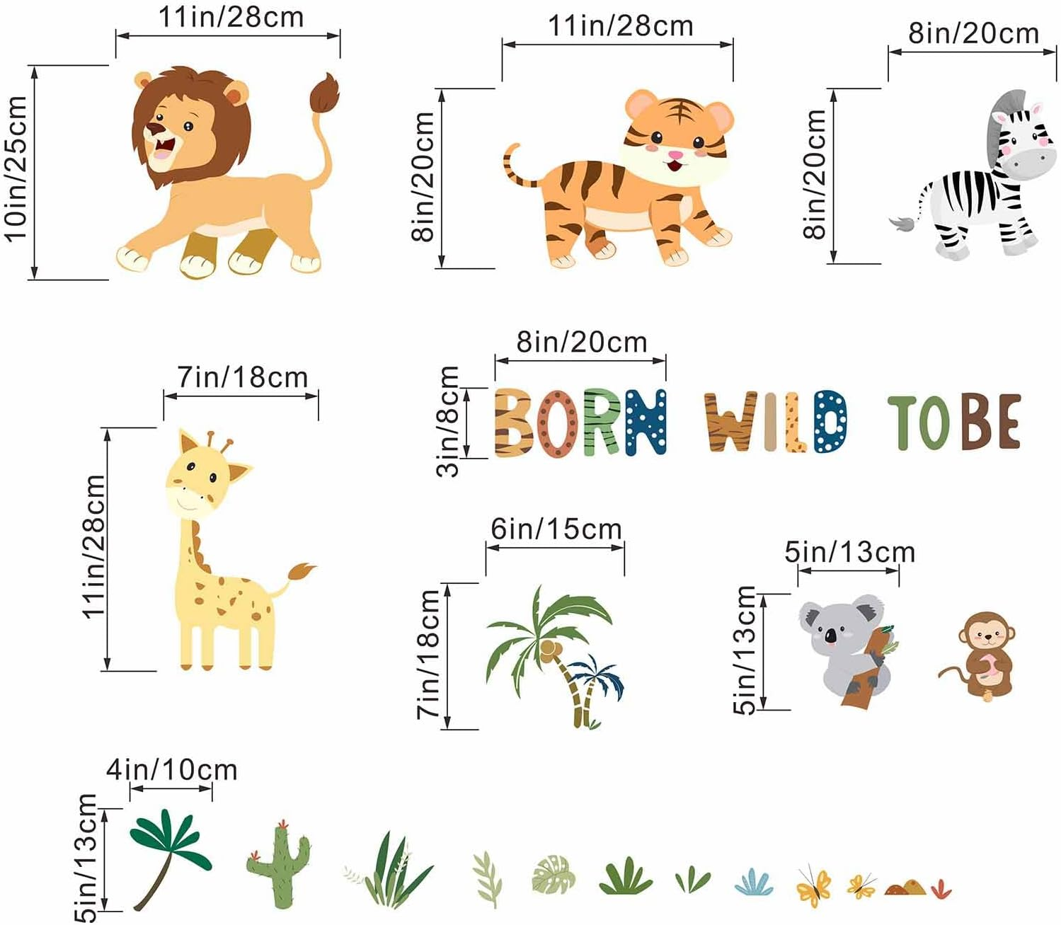 Baby Animals Wall Stickers for Nursery: Kids Boys Girls Bedroom Wall Decals - Jungle Safari Elephant Giraffe Monkey Lion Tiger image number 3