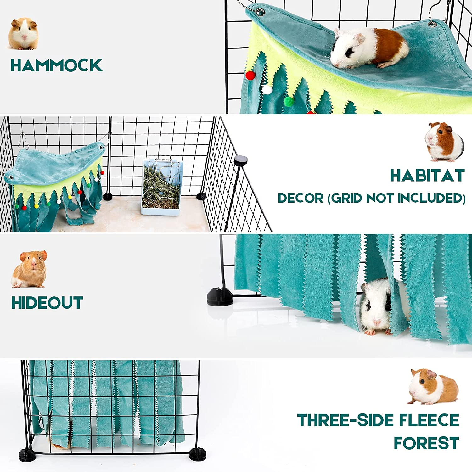 ONEJU Guinea Pig Hideout, Hideout for Guinea Pig, Guinea Pig Hideouts, Guinea Pig Cage Accessories for Guinea Pig, Bunny, Hamster, Chinchilla, Rabbit without Metal Fences - Green image number 5