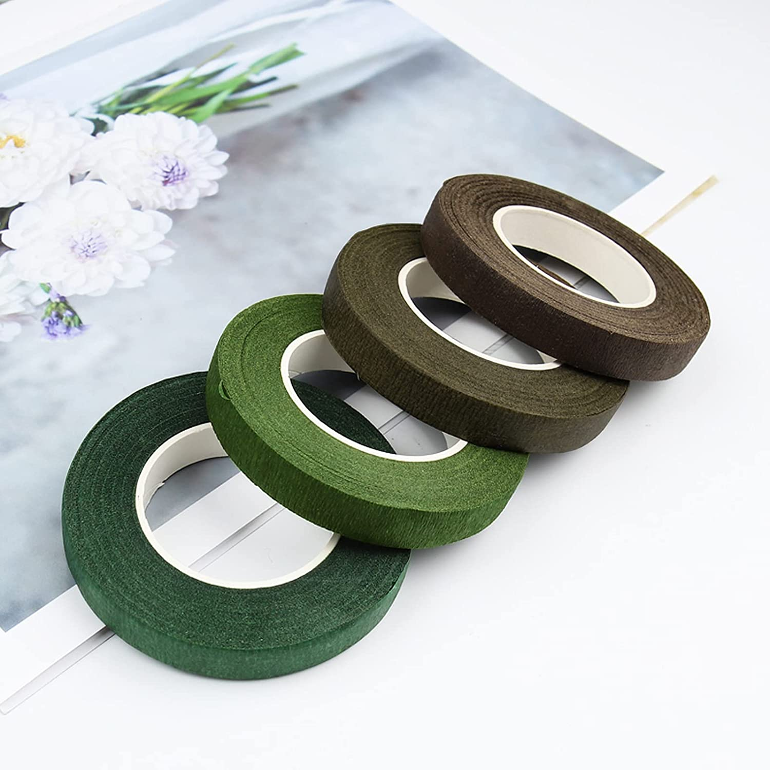 Findtop 6 PCS Floral Arrangement KIT, 4 Rolls 1/2 Wide 30Yard/Roll Floral Tapes and 18 Gauge Floral Wire 50/Pack for Bouquet Stem Wrapping and Floral Crafts image number 4