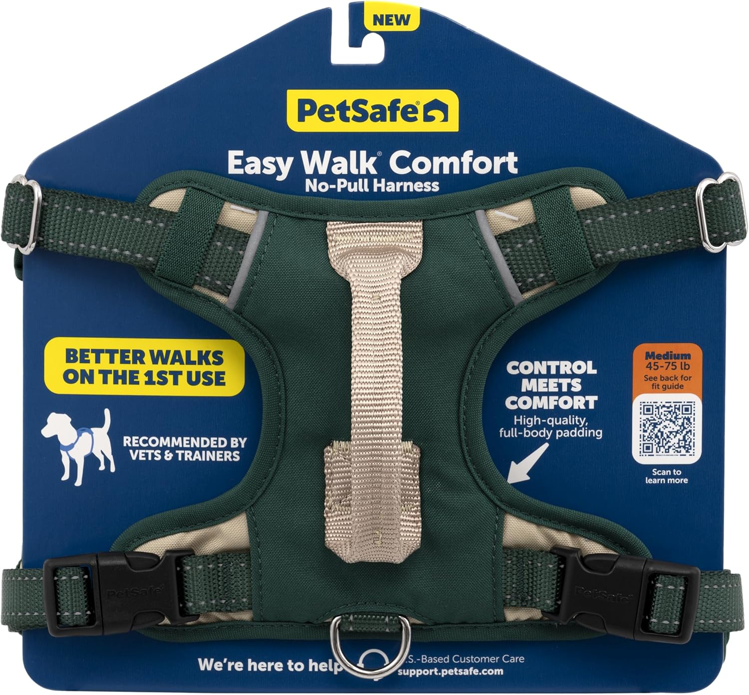 Petsafe Easy Walk Comfort No-Pull Dog Harness Full-Body Padding - Better Walks on the First Use - 5 Points of Adjustment Medium/Large, Green