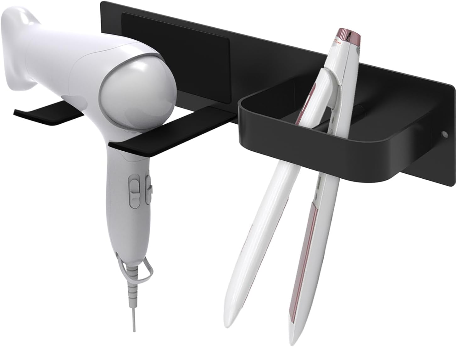 Hair Dryer Holder Wall Mounted, Self Adhesive Blow Dryer Holder, Hair Tool Organizer for Hair Dryer, Curling Wands (Black)